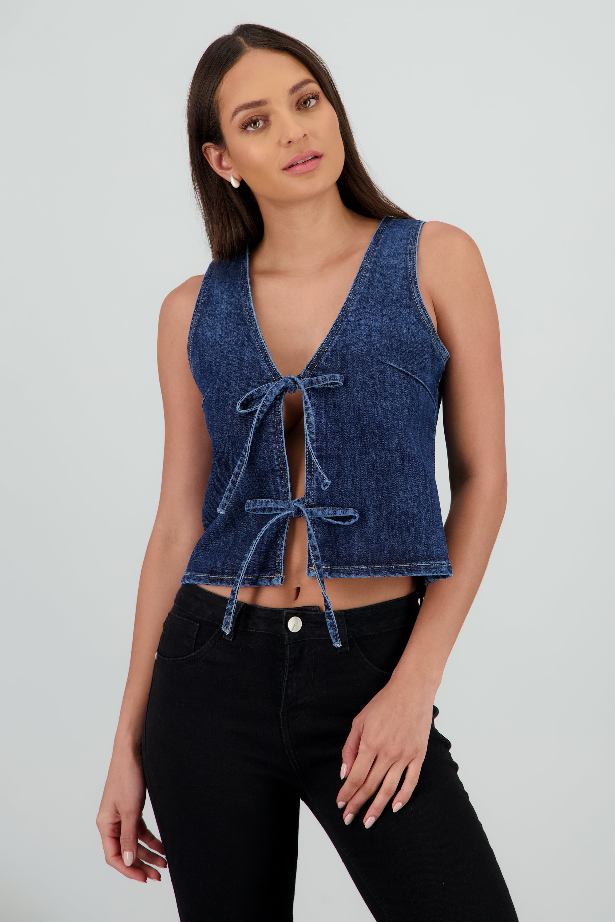Top moños denim DARK WASH
