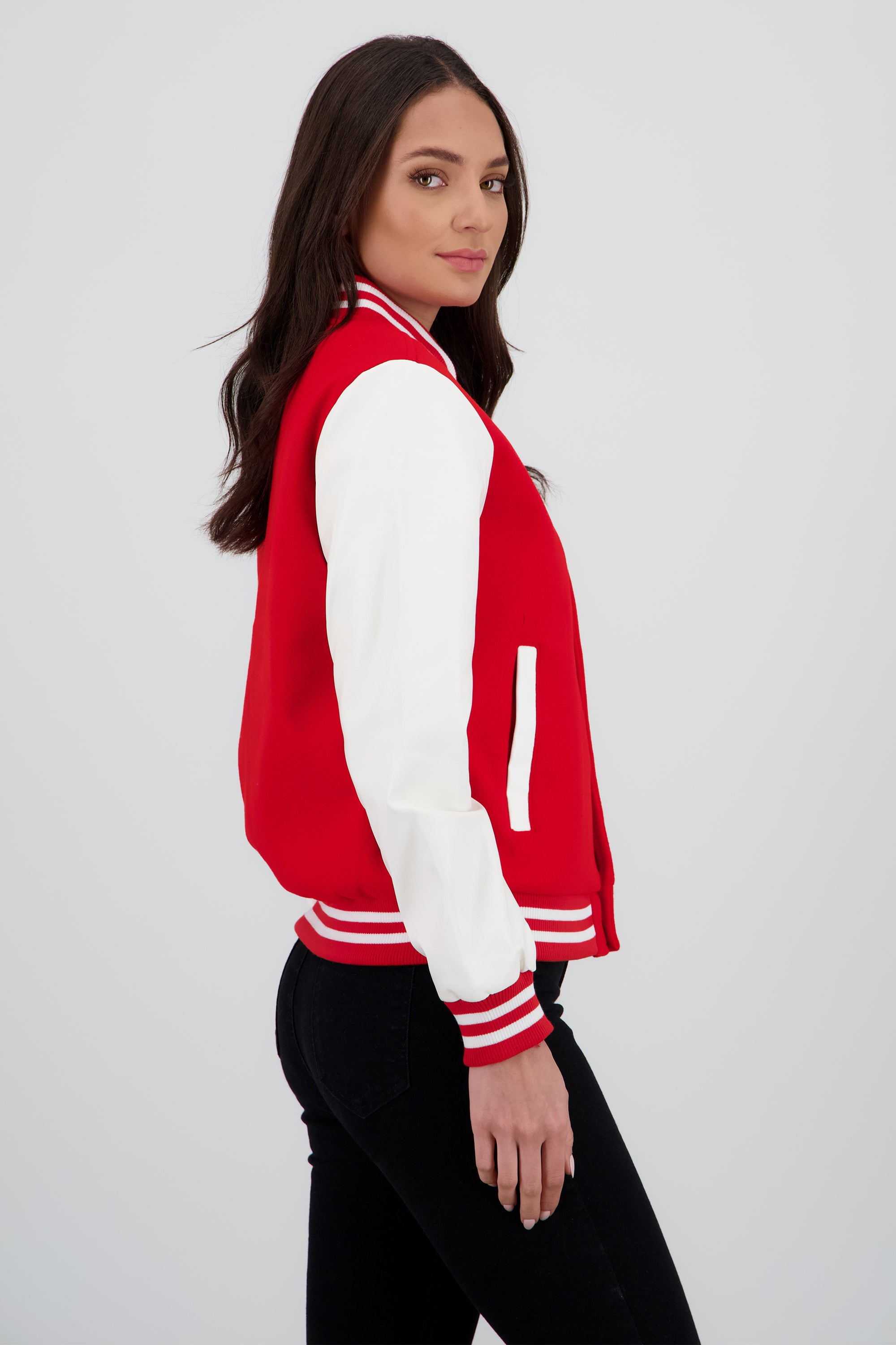 Chamarra bomber mangas efecto piel ROJO COMBO