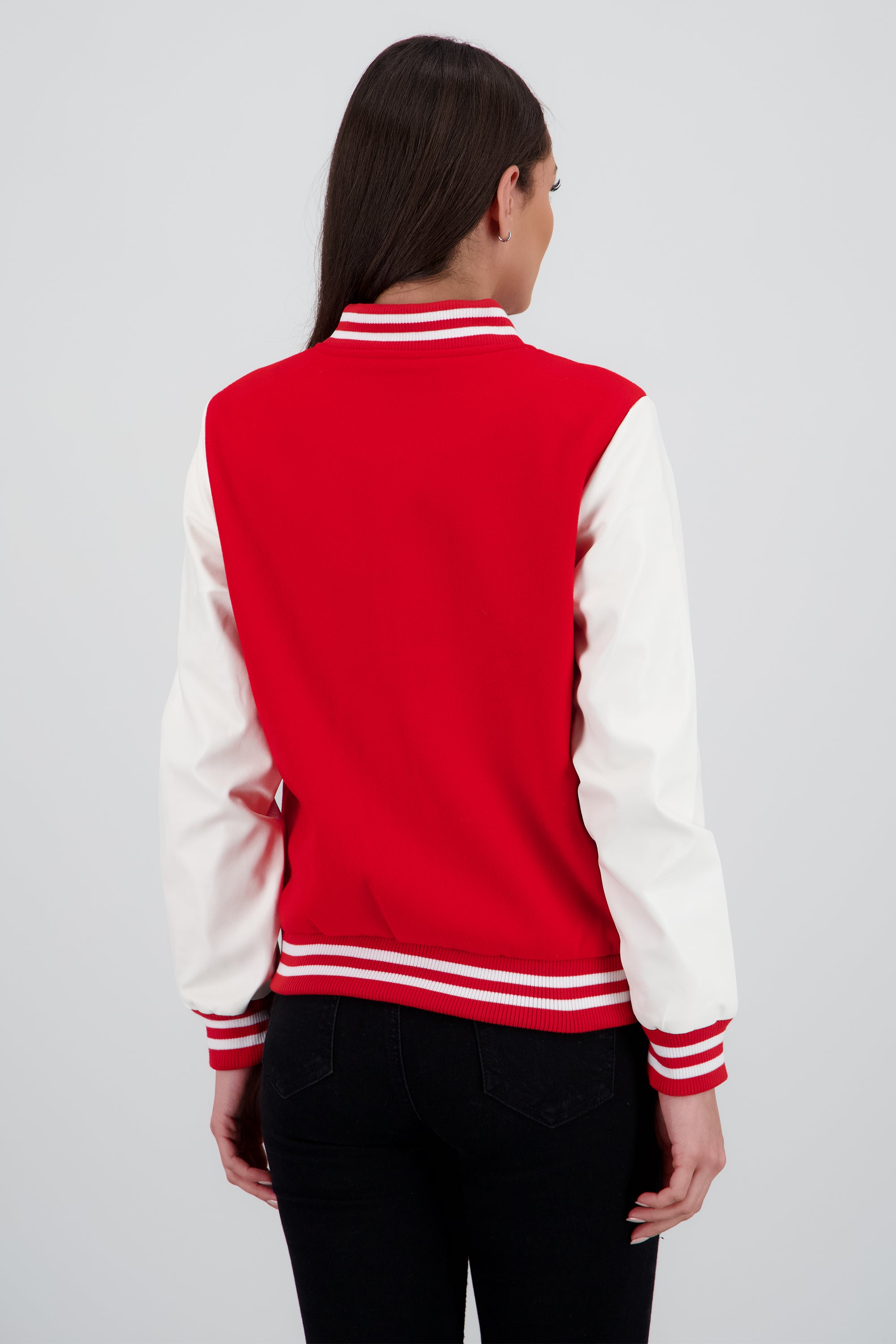 Chamarra bomber mangas efecto piel ROJO COMBO