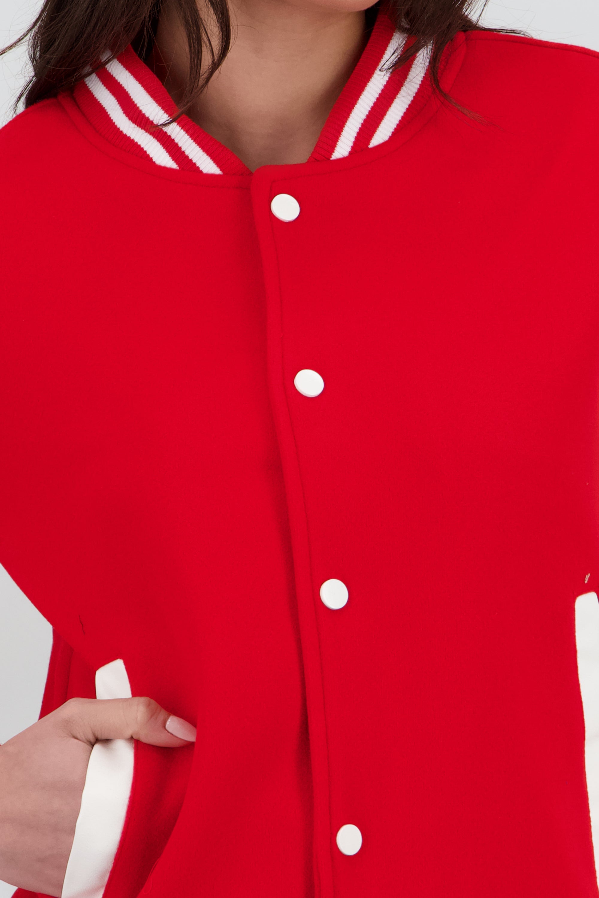 Chamarra bomber mangas efecto piel ROJO COMBO