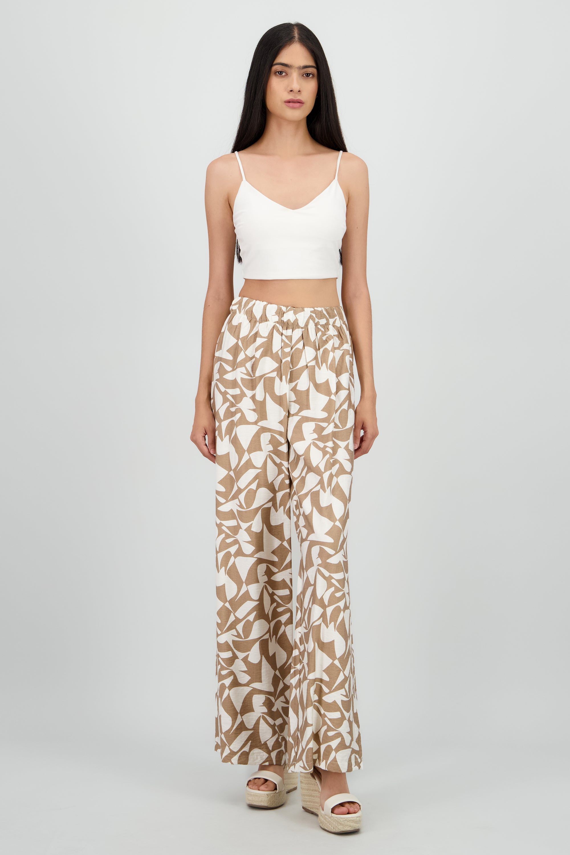 Pantalon wide leg estampado geometrico CAFE COMBO