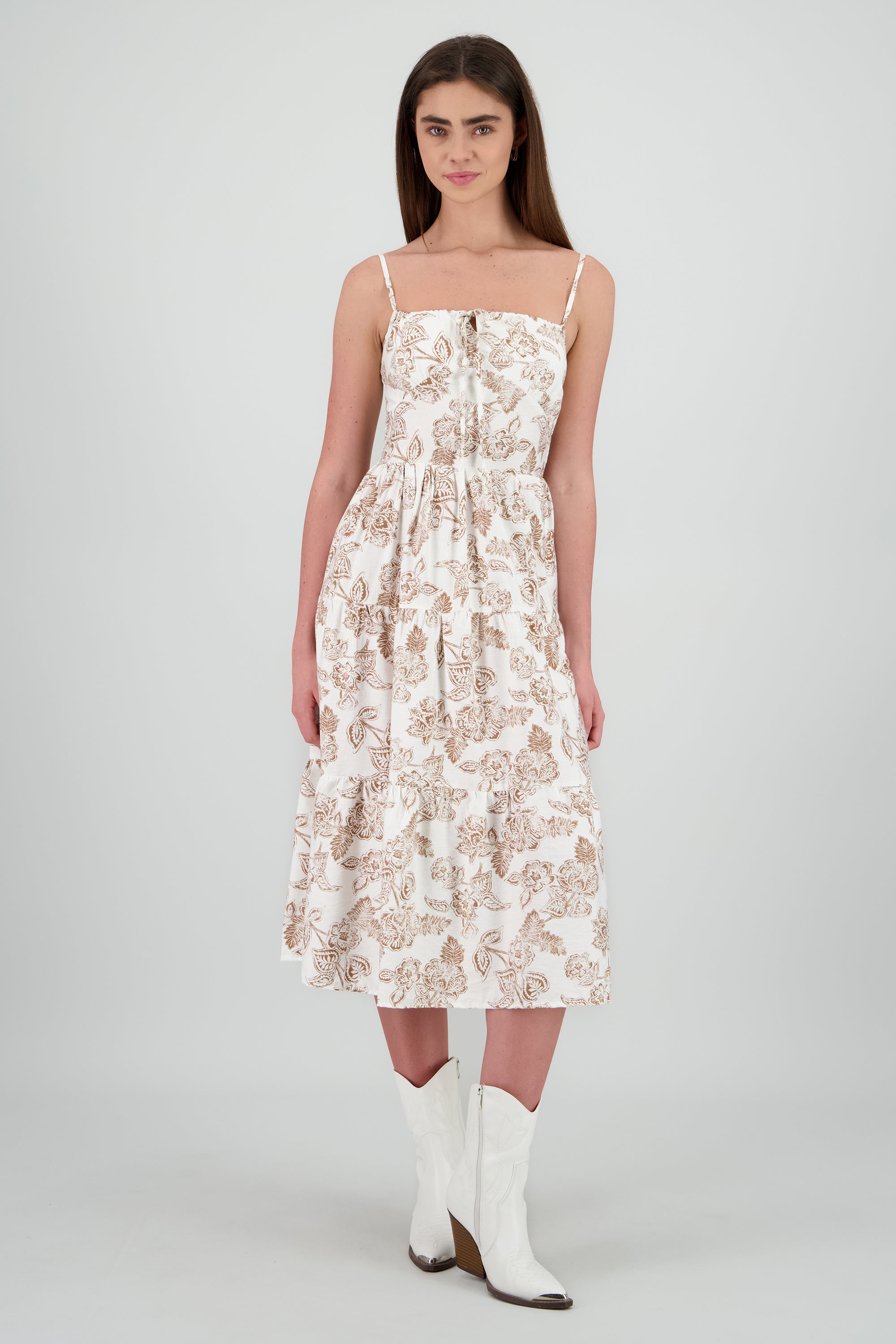 Vestido midi tirantes estampado flores CAFE COMBO