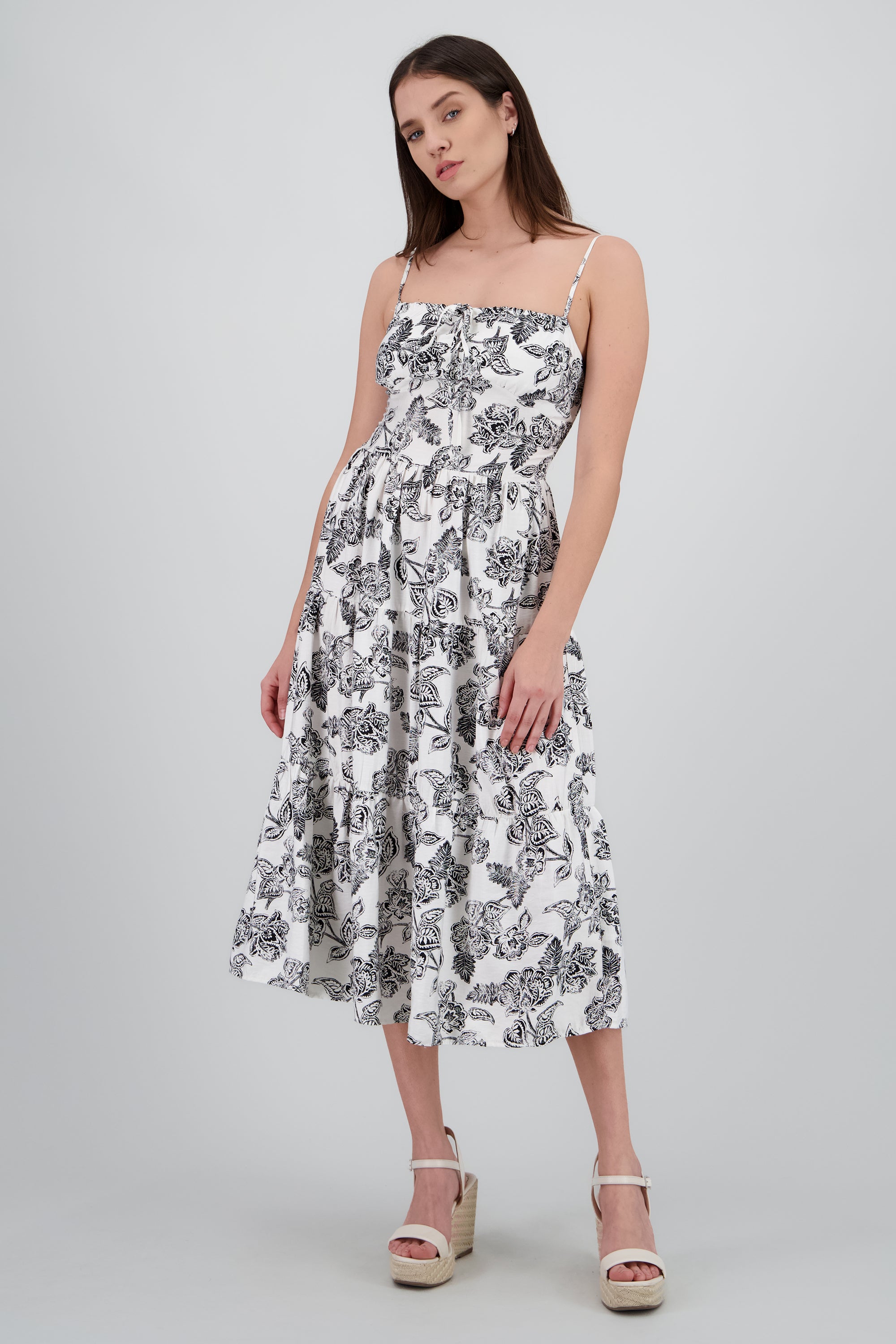 Vestido midi tirantes estampado flores NEGRO COMBO