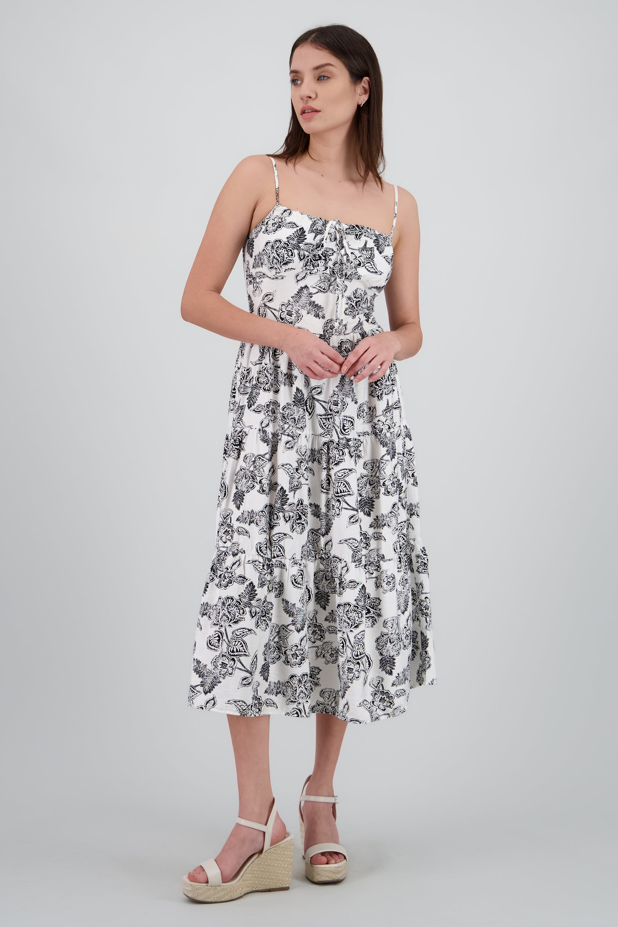 Vestido midi tirantes estampado flores NEGRO COMBO