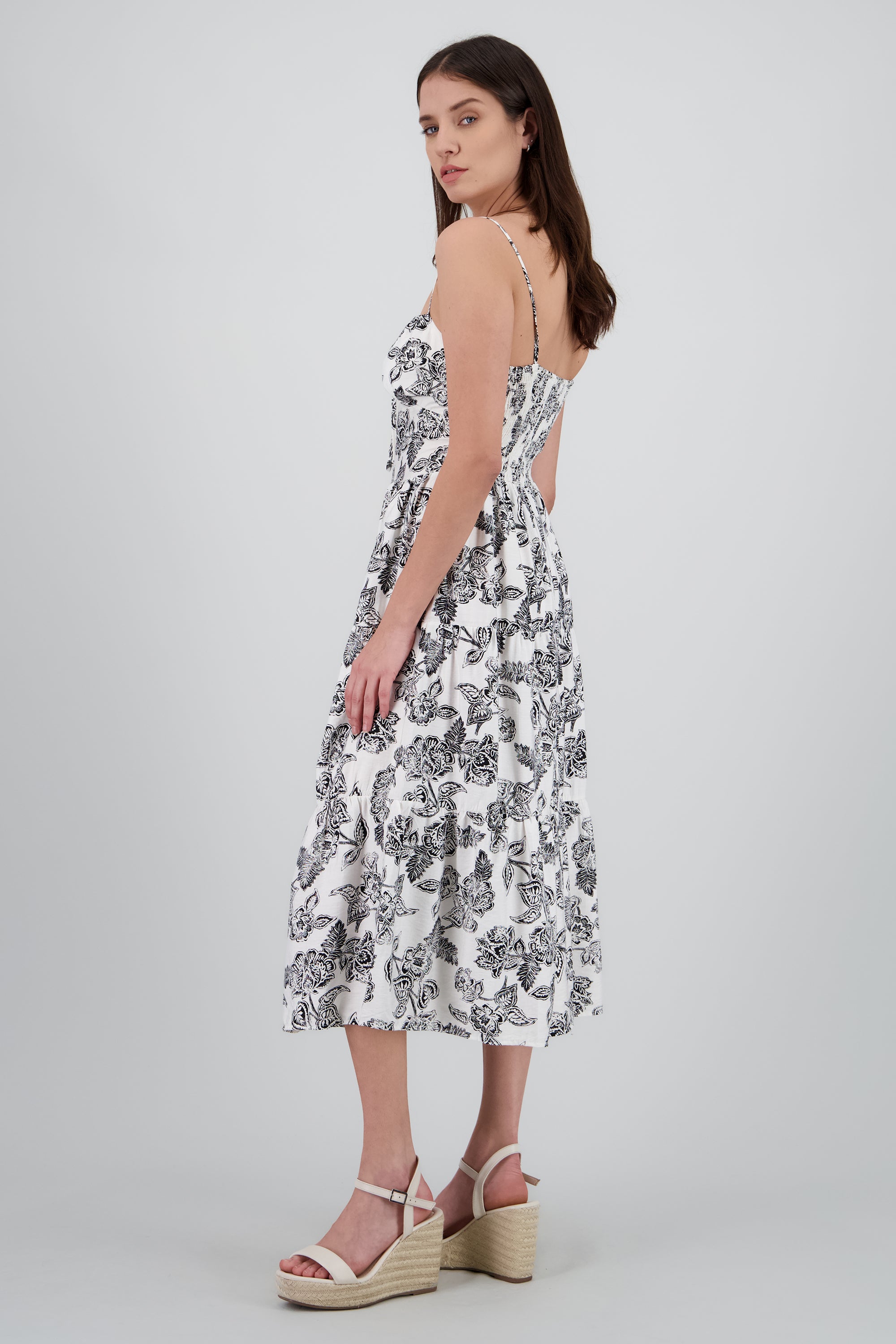 Vestido midi tirantes estampado flores NEGRO COMBO