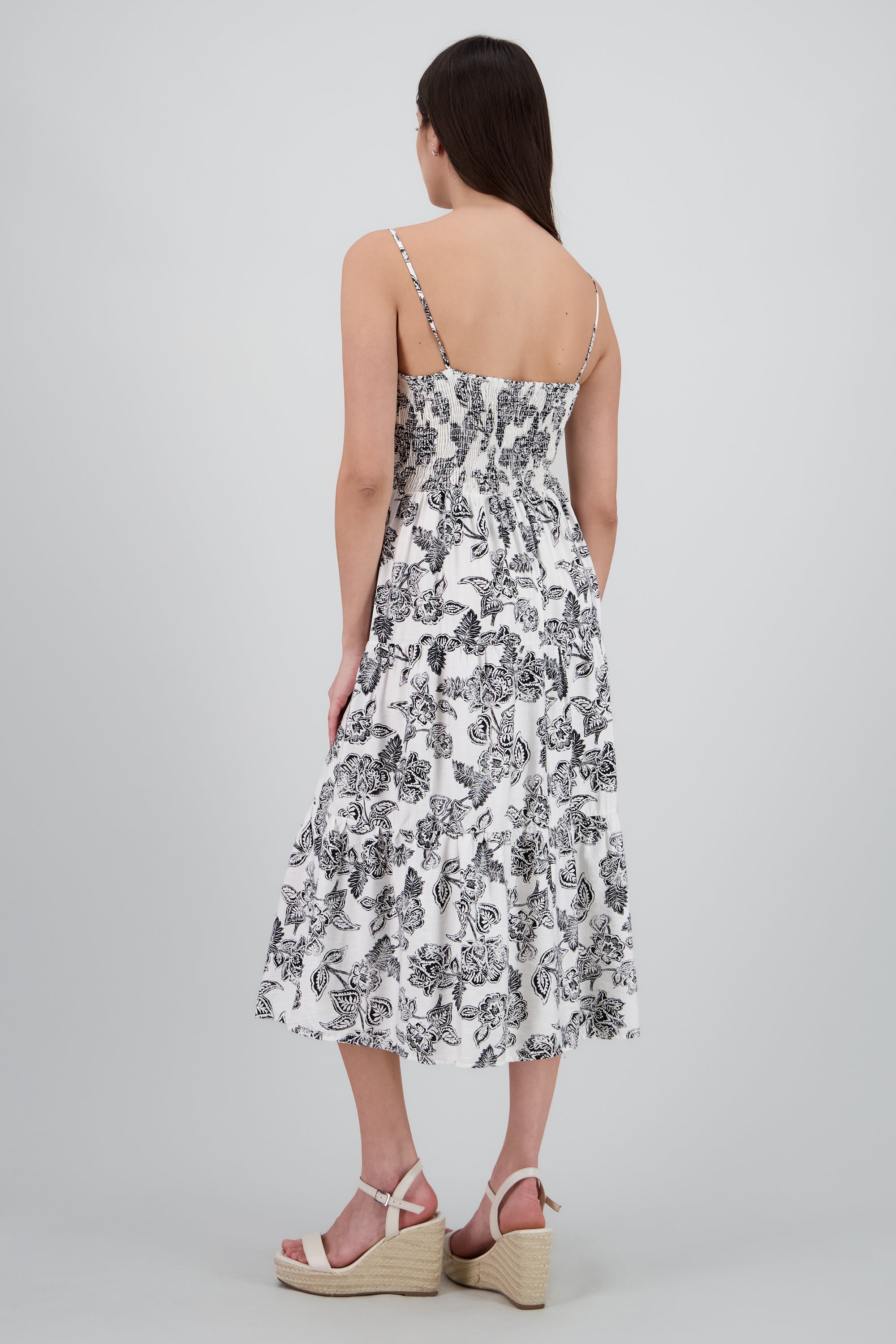 Vestido midi tirantes estampado flores NEGRO COMBO