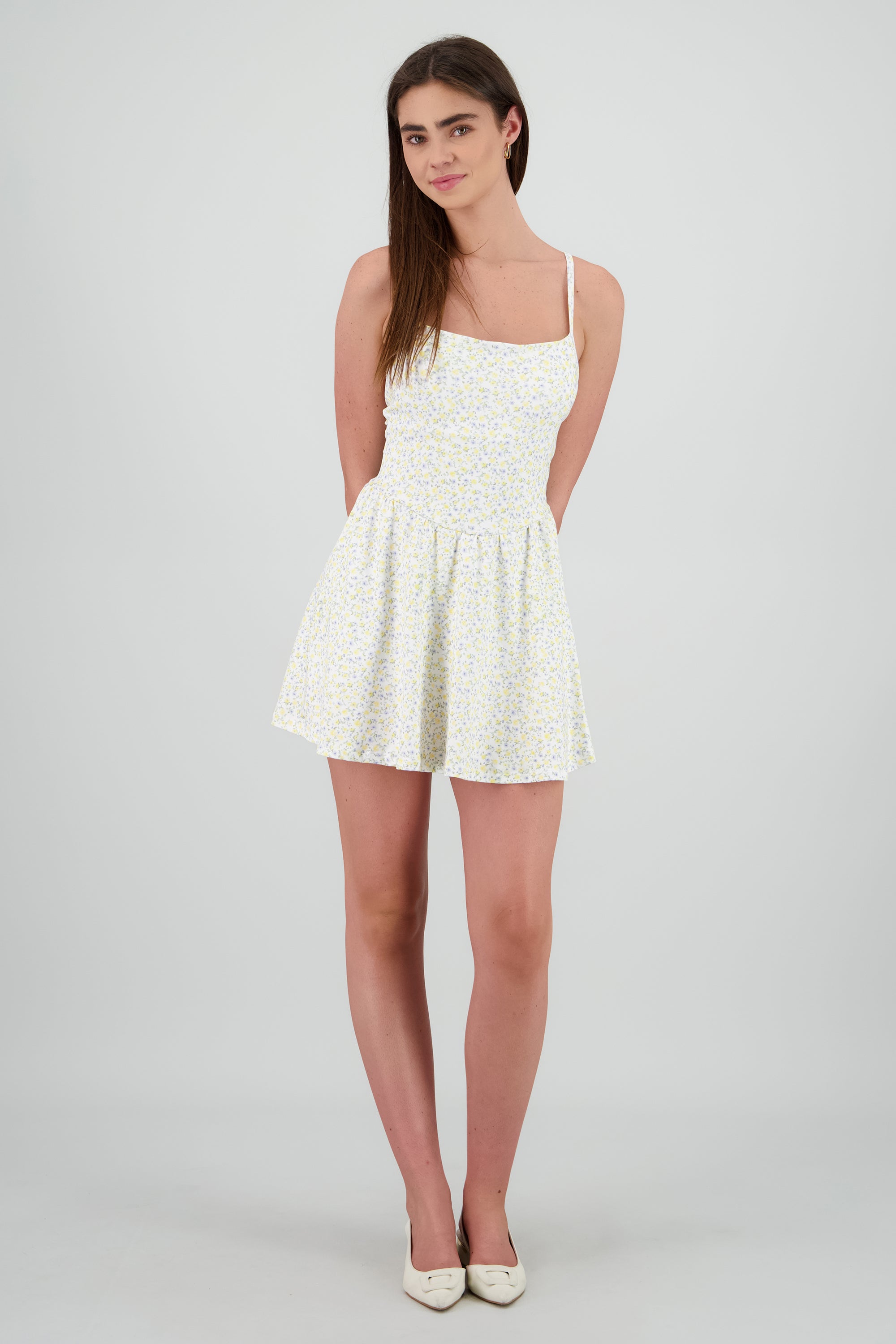 Vestido de flores detalle copas AMARILLO COMBO