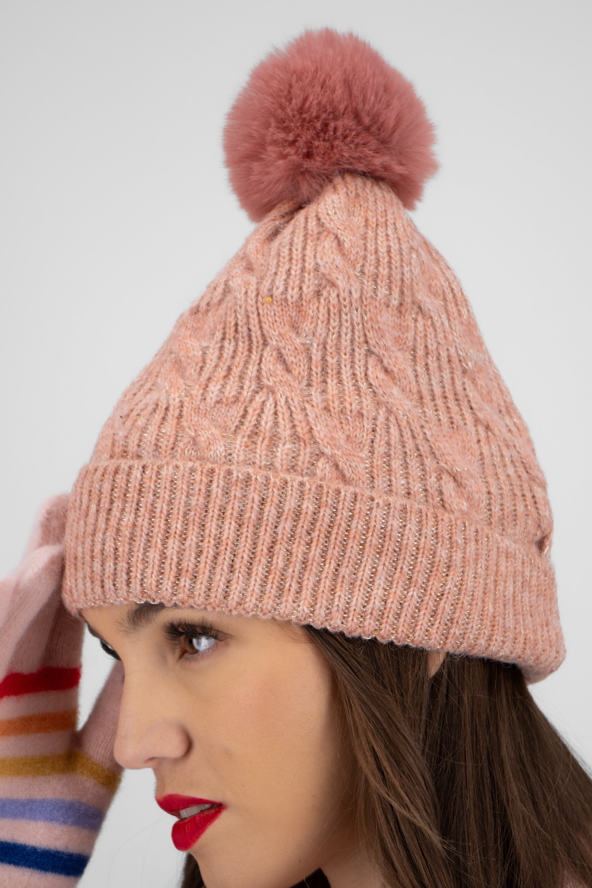 Beanie trenza zigzag ROSA