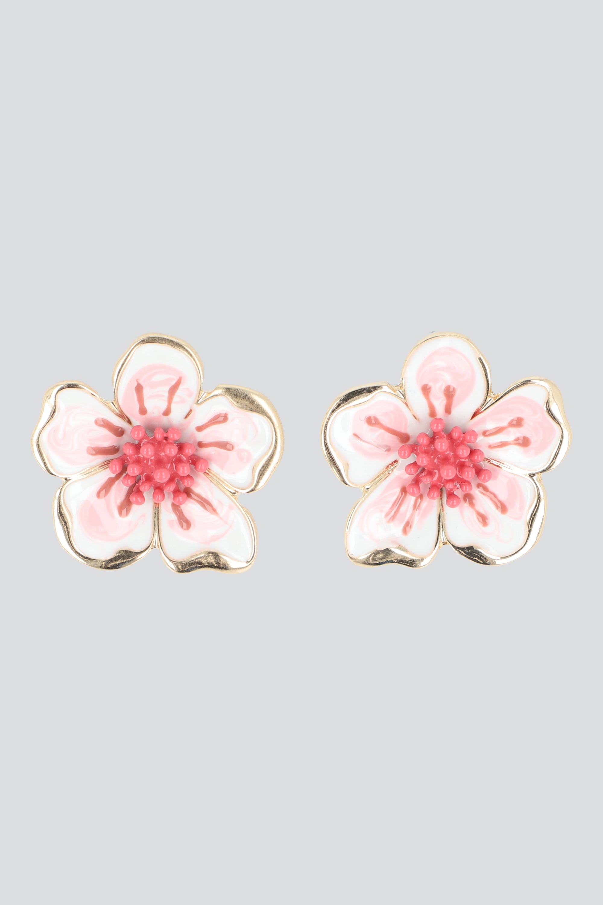 ARETES FLOR METALICA ESMALTADA ROSA
