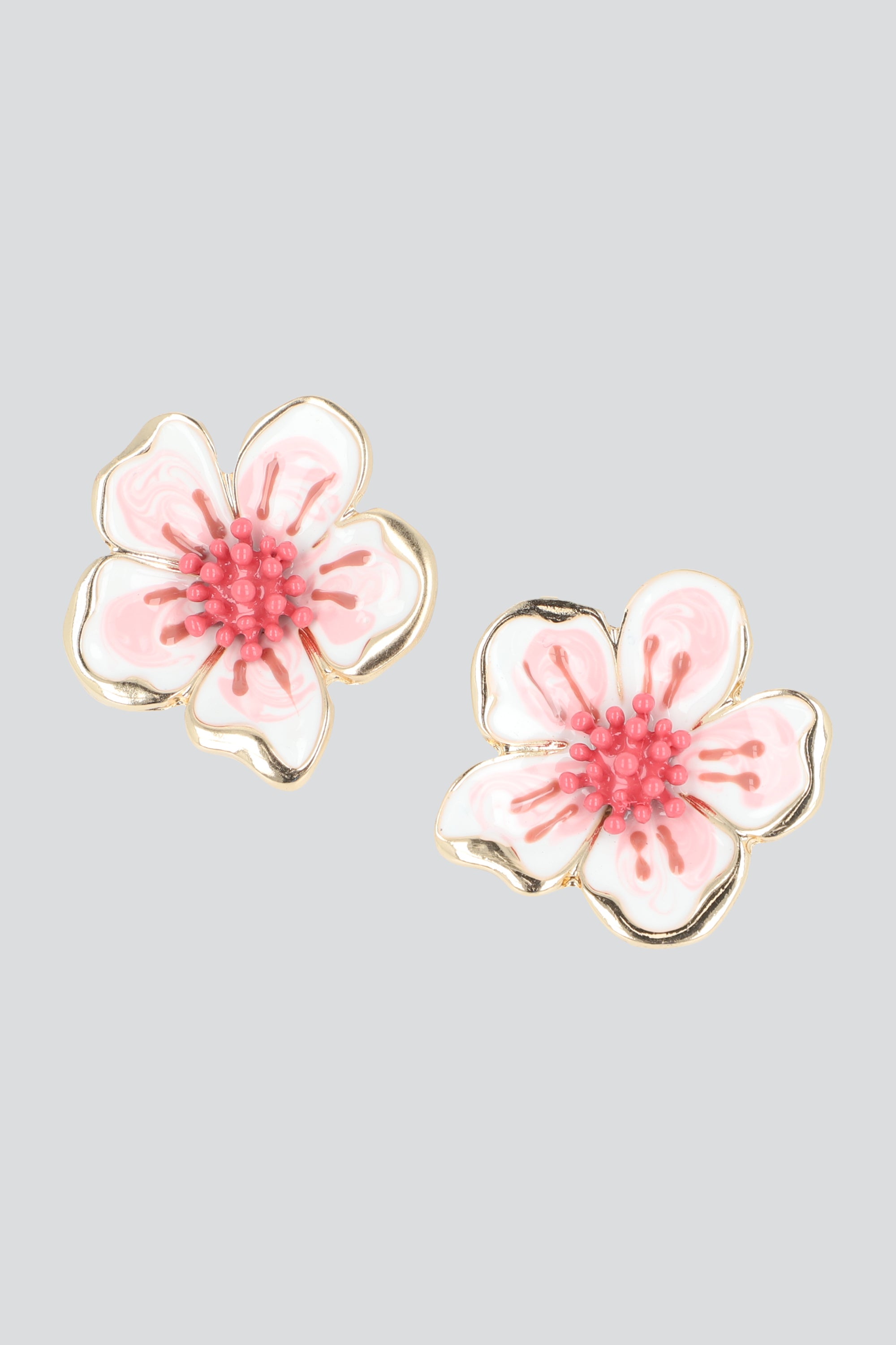 ARETES FLOR METALICA ESMALTADA ROSA