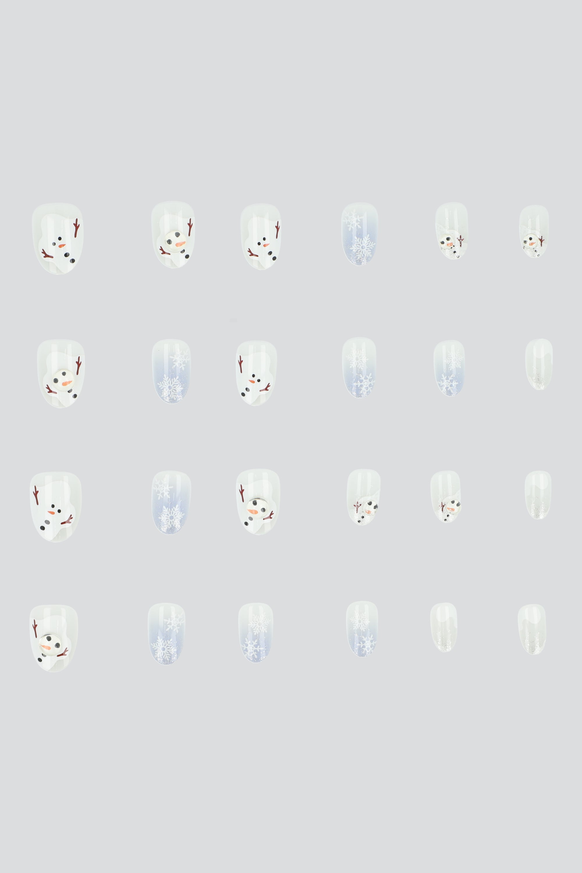 Set 24 uñas muñeco de nieve derretido BLANCO