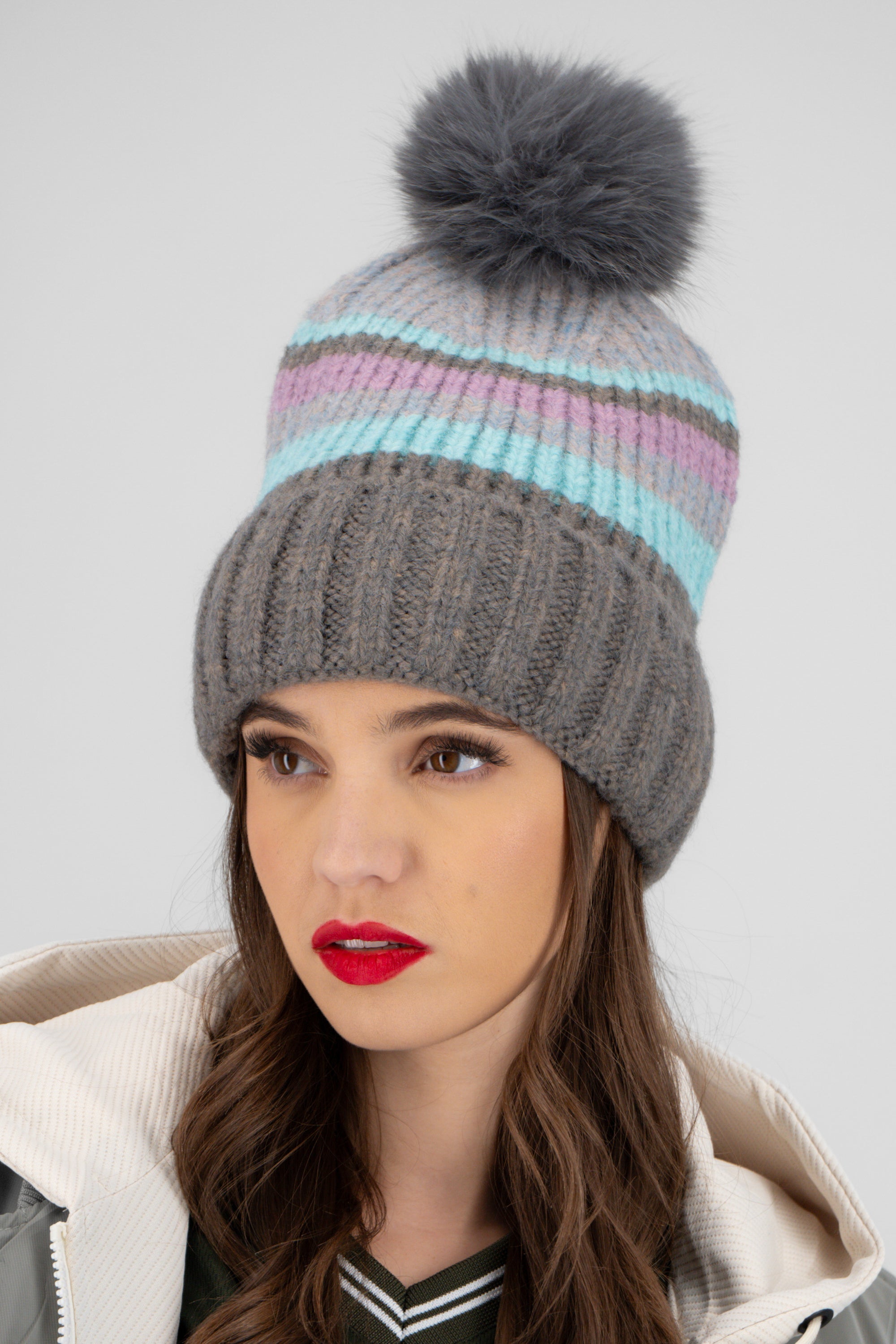 Beanie rayas fluffy GRIS