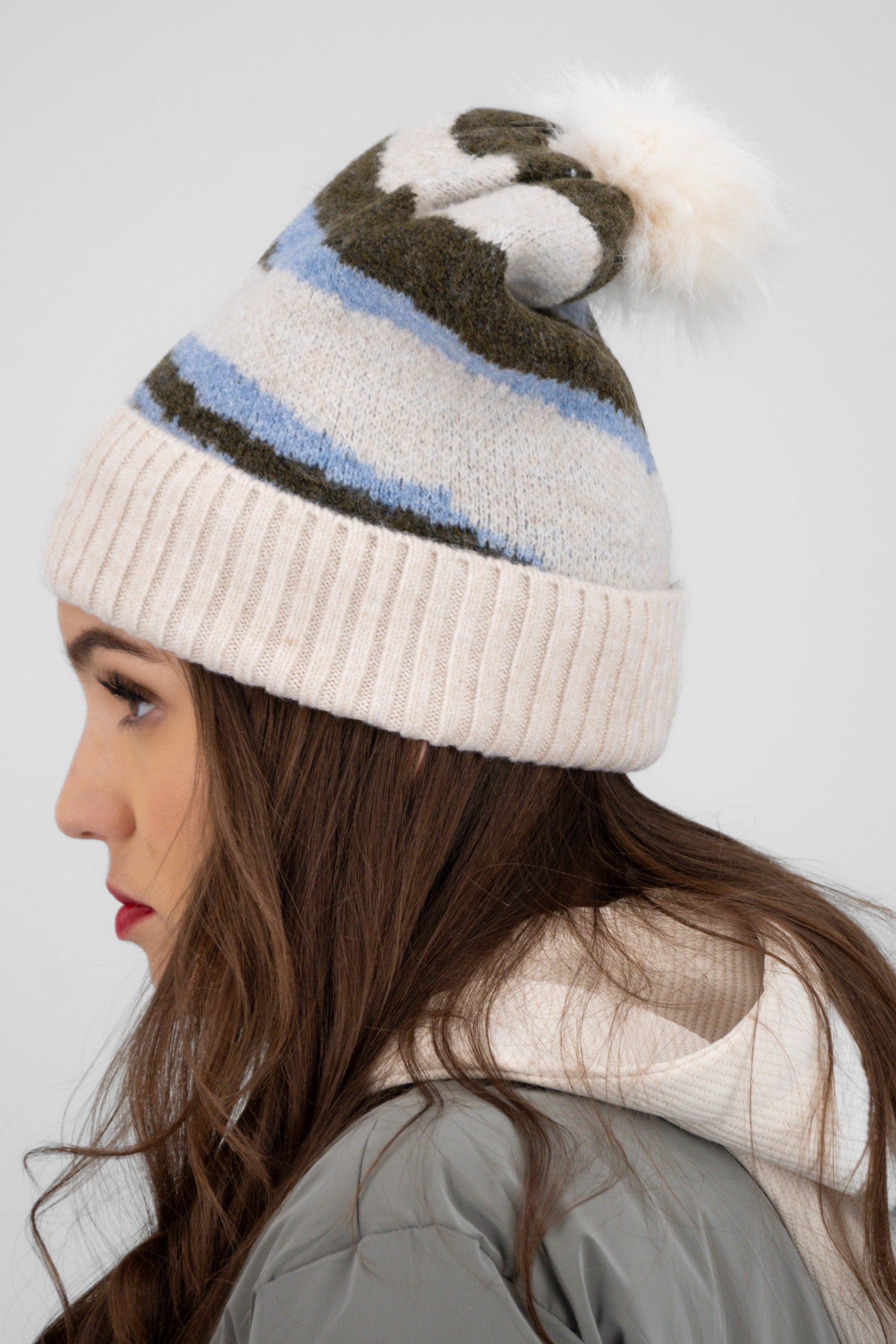 Beanie print rayas BEIGE