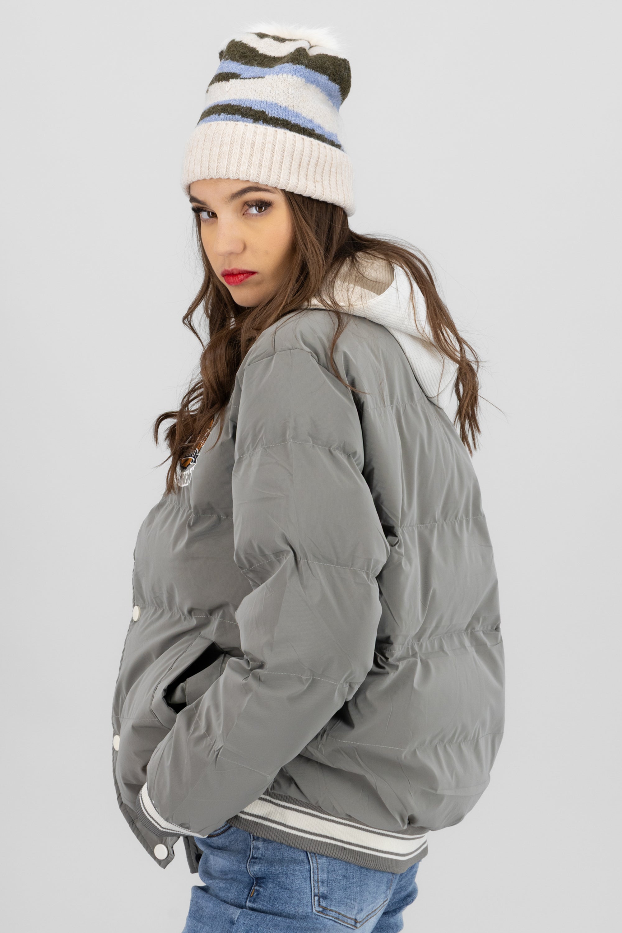 Beanie print rayas BEIGE