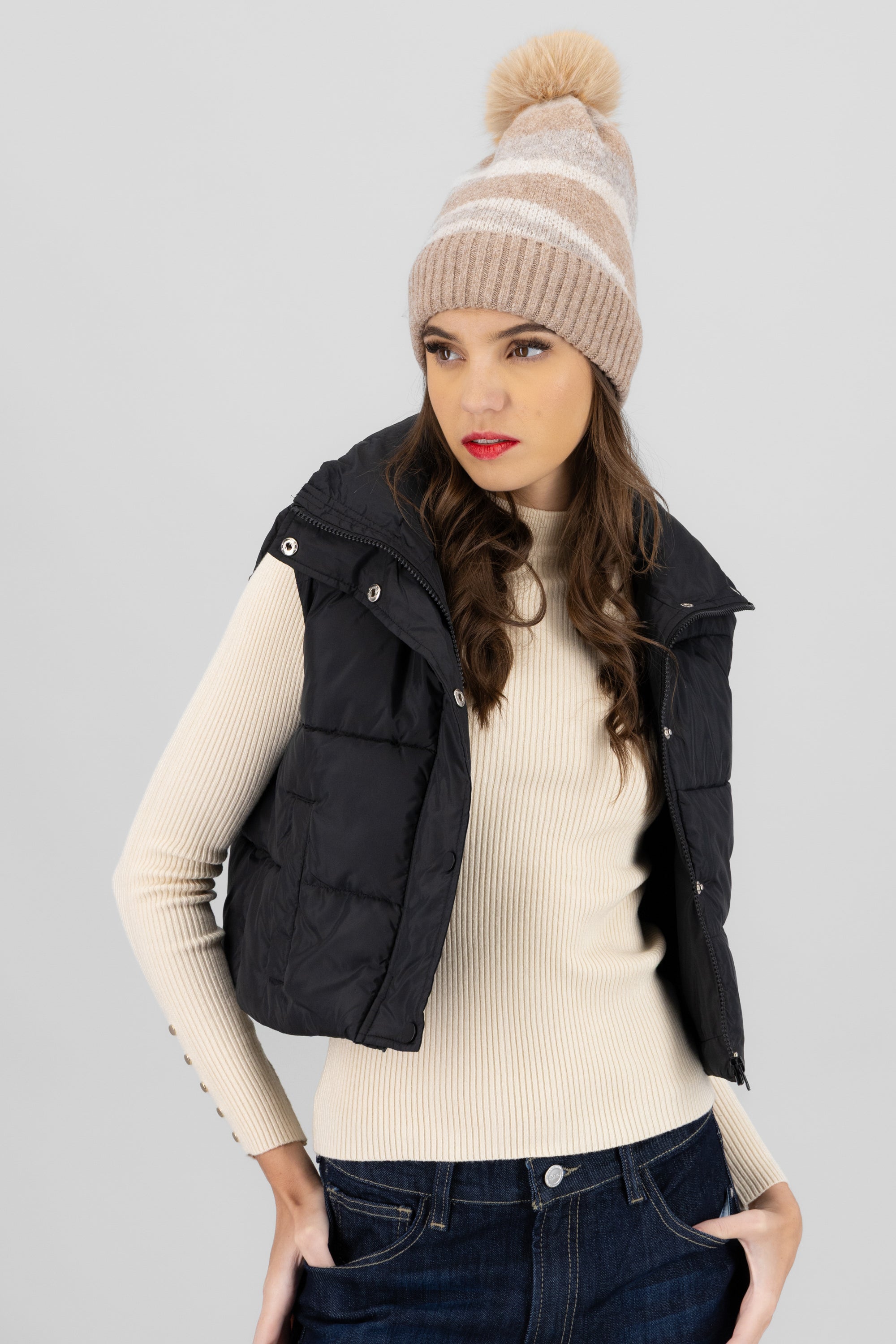 Beanie print rayas CAFE