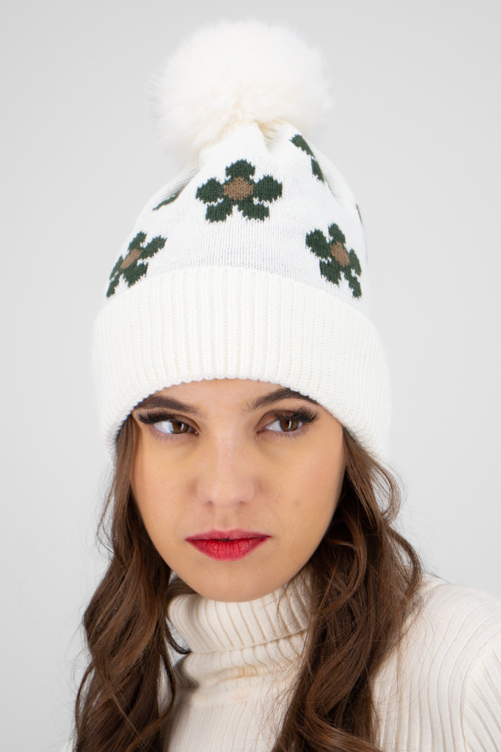 Beanie print flores BLANCO