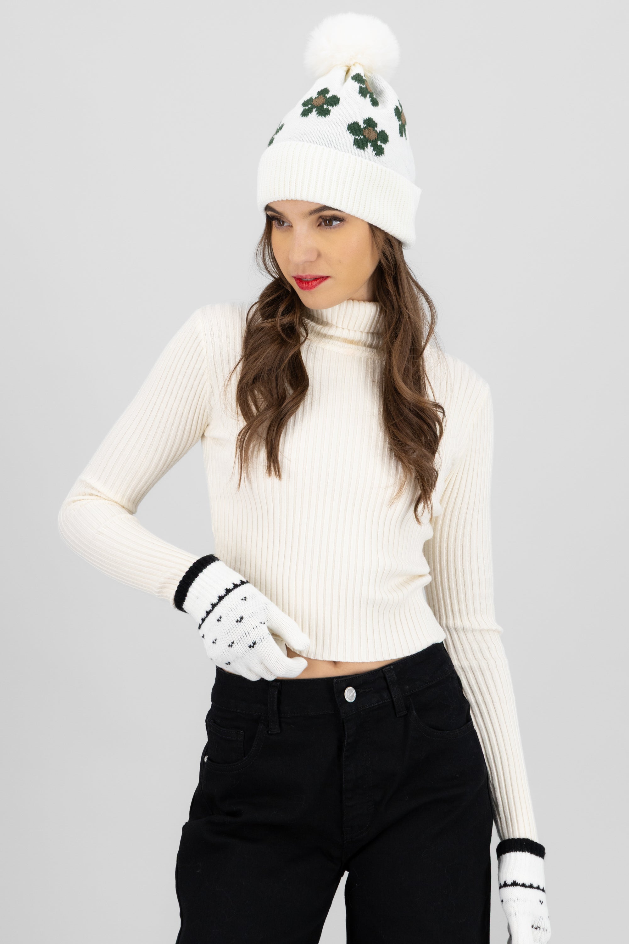 Beanie print flores BLANCO
