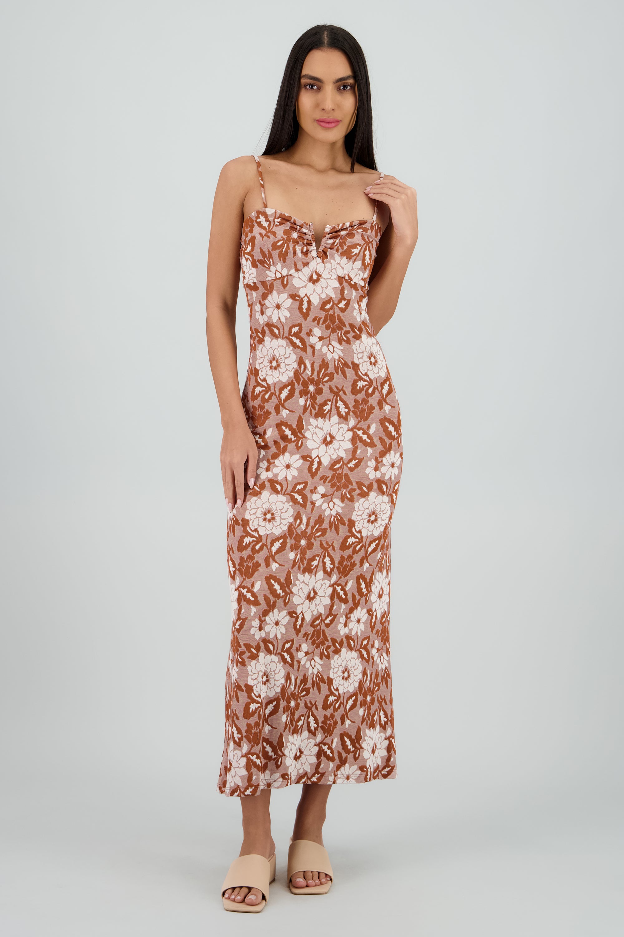 Vestido maxi flores det en escote CAFE COMBO