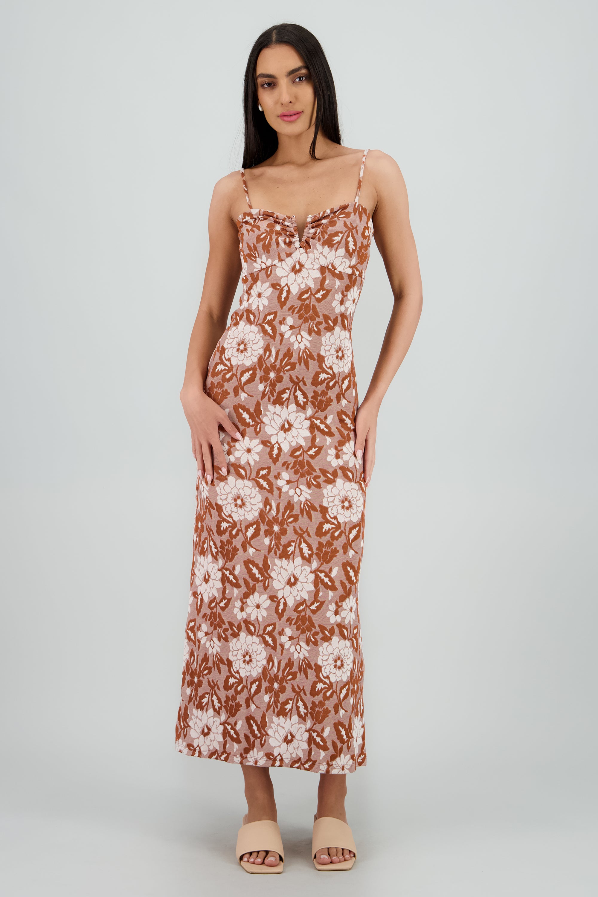 Vestido maxi flores det en escote CAFE COMBO