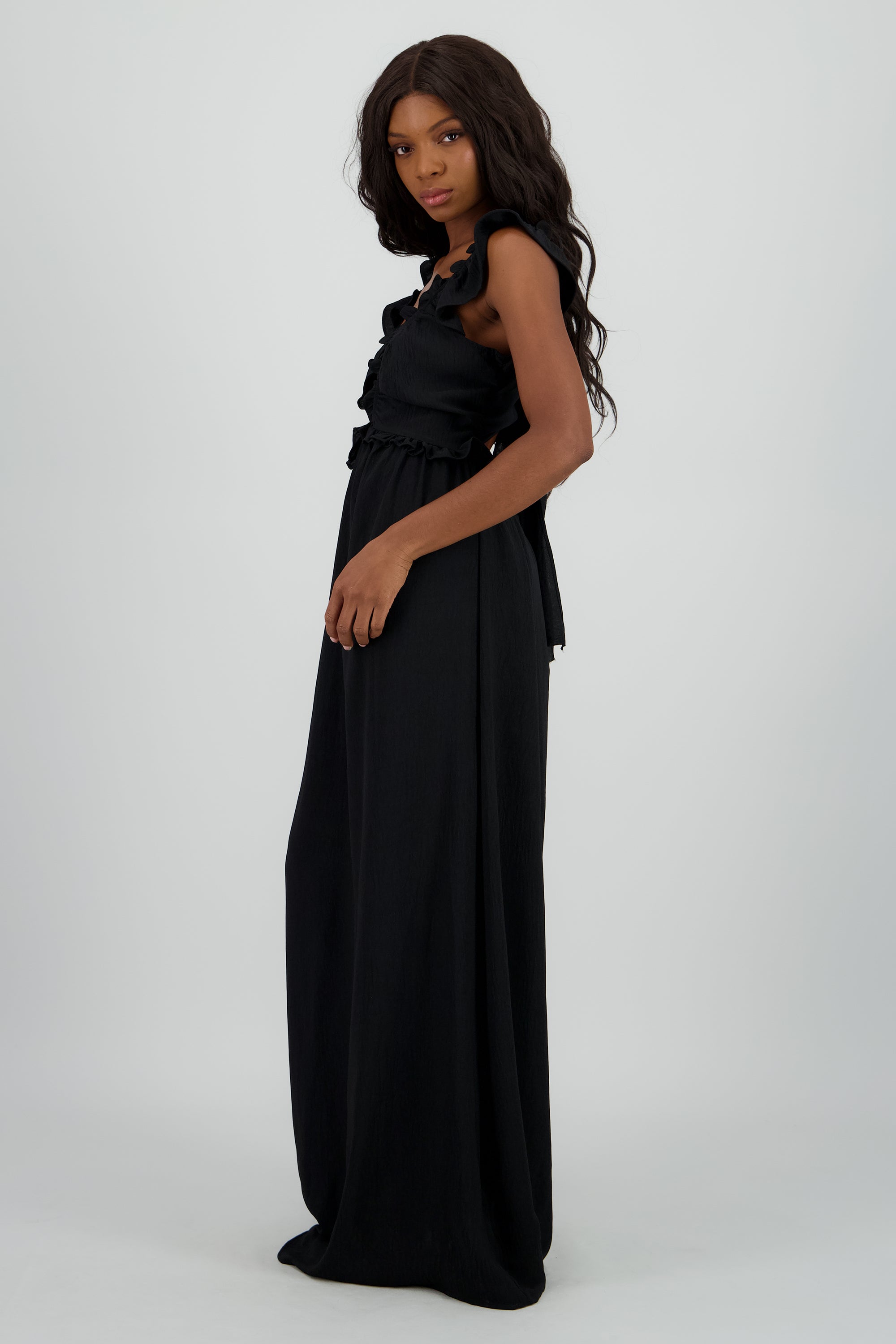 Vestido maxi escote en v det olanes NEGRO