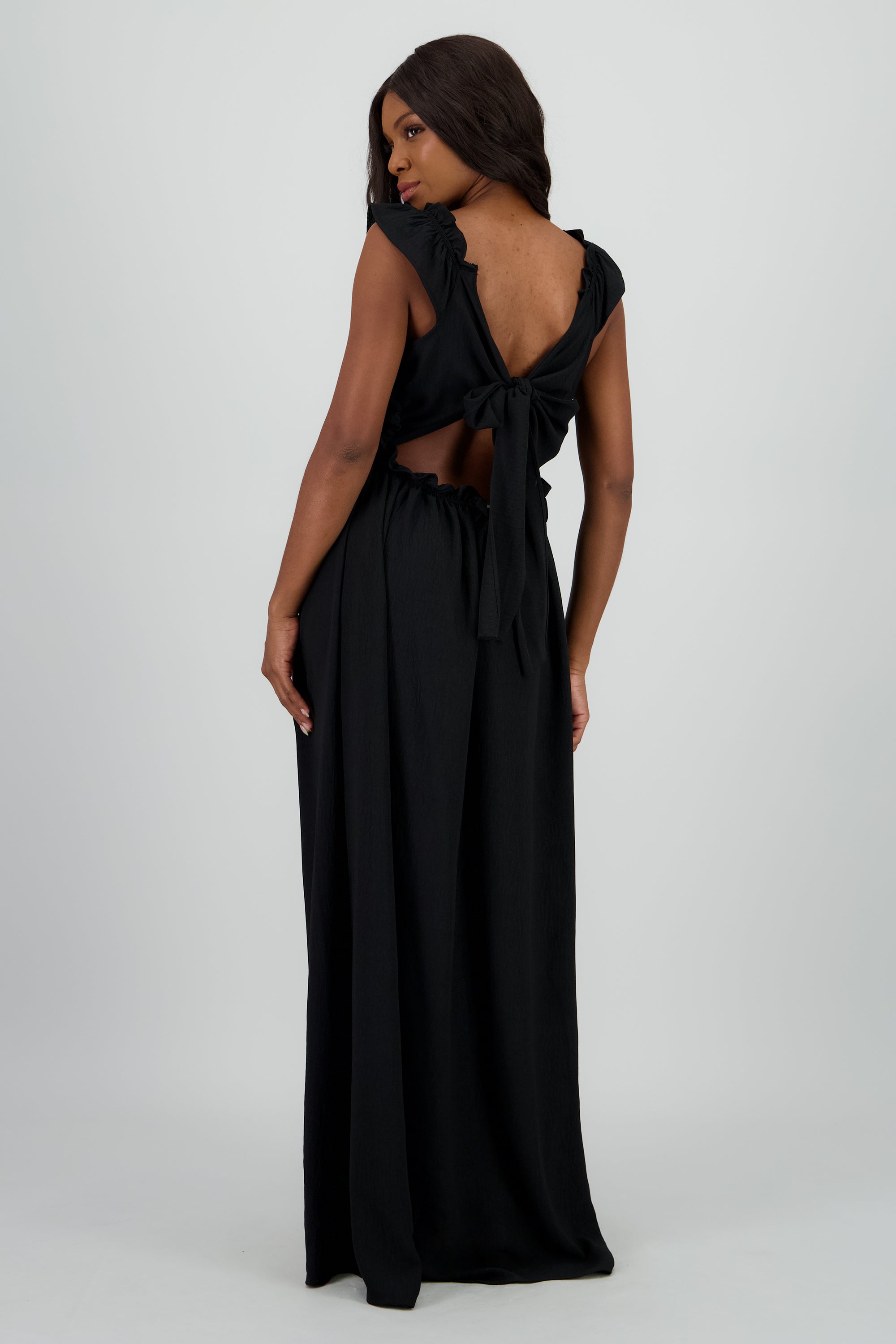 Vestido maxi escote en v det olanes NEGRO