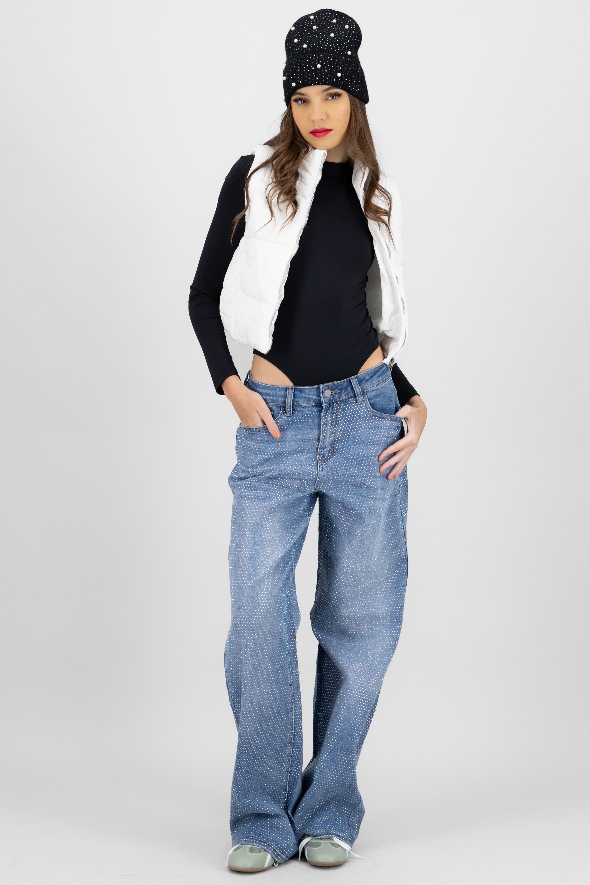 Beanie perlas brillos NEGRO