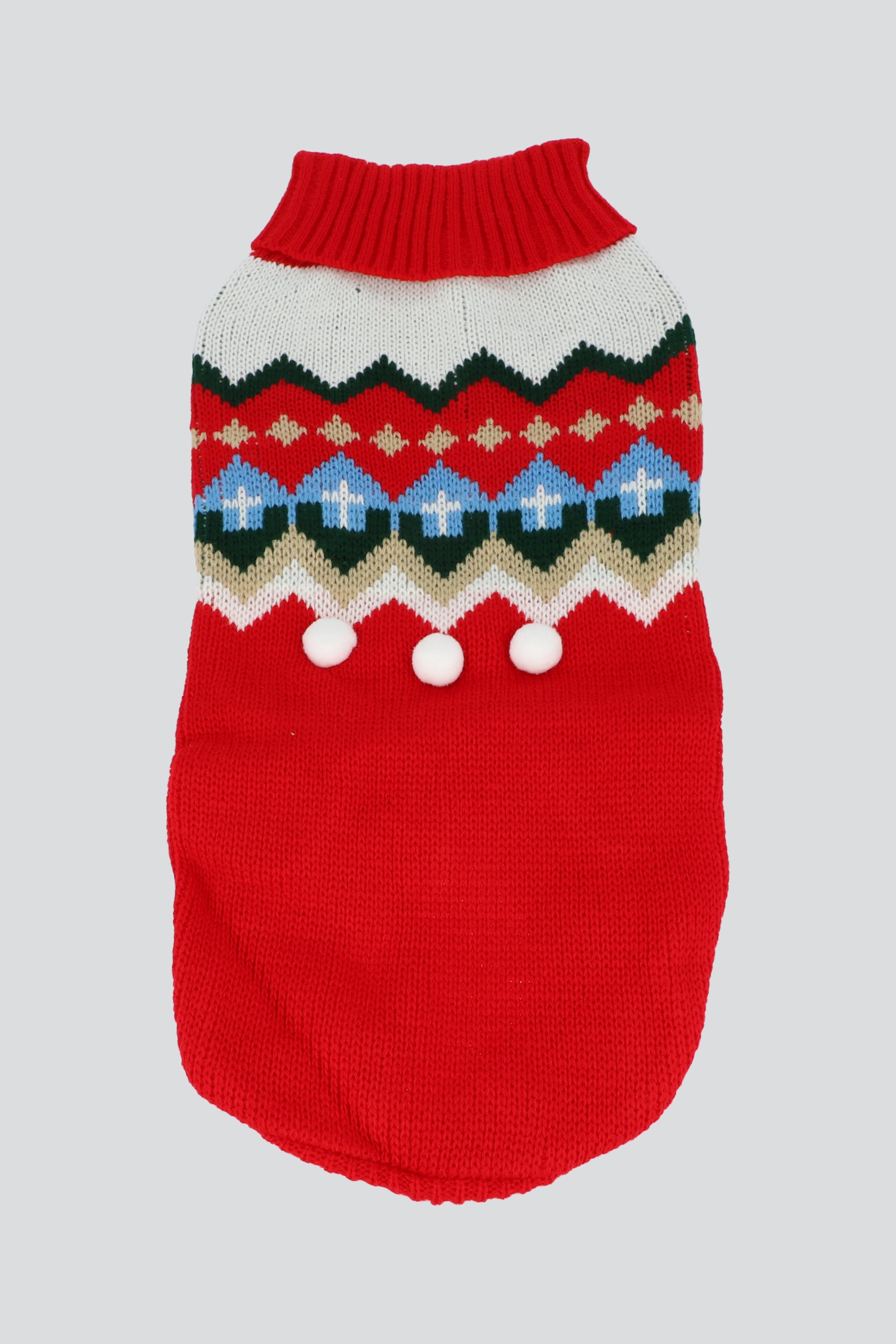 Sueter mascota cenefa pompones ROJO