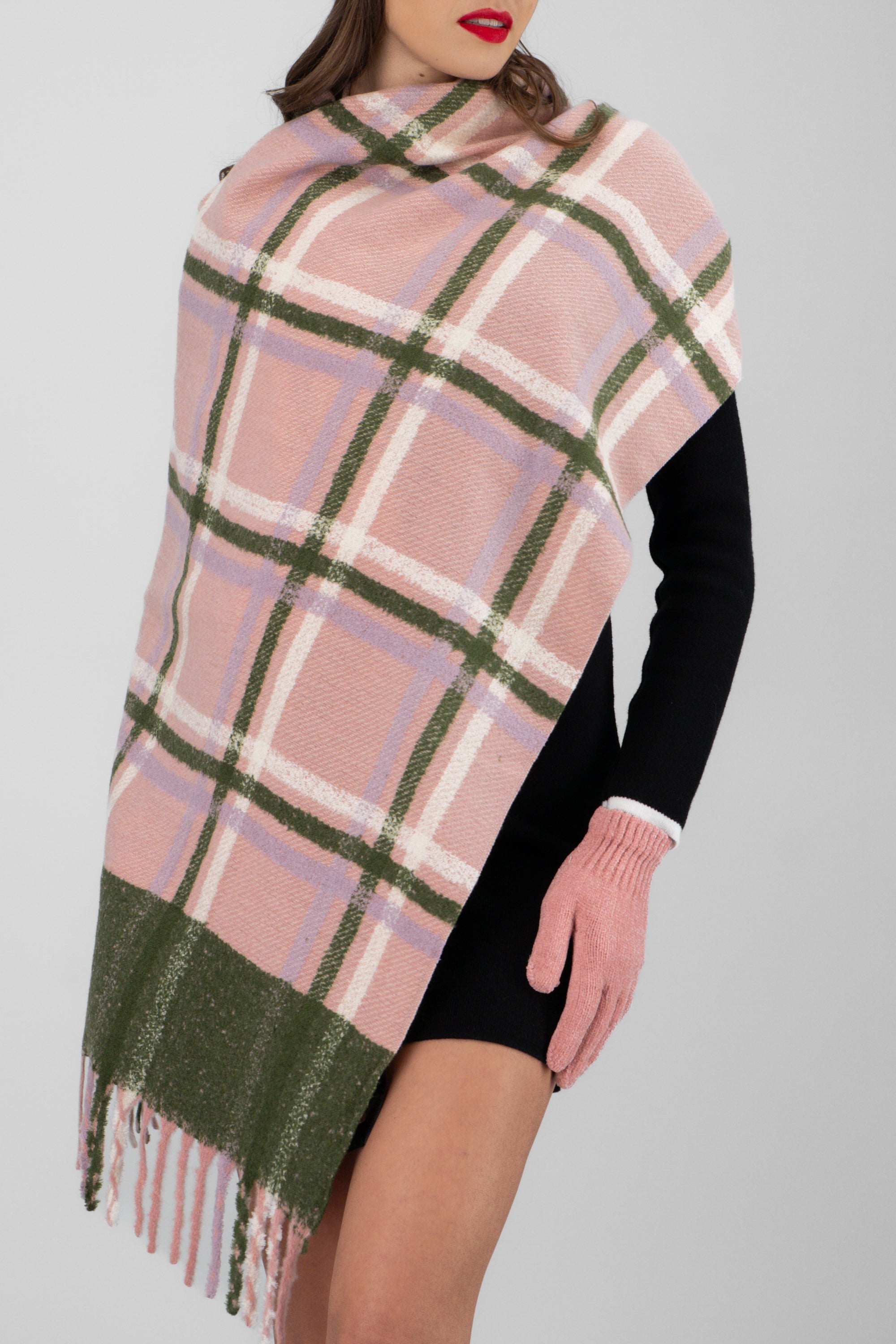 Bufanda cenefa cuadros ROSA