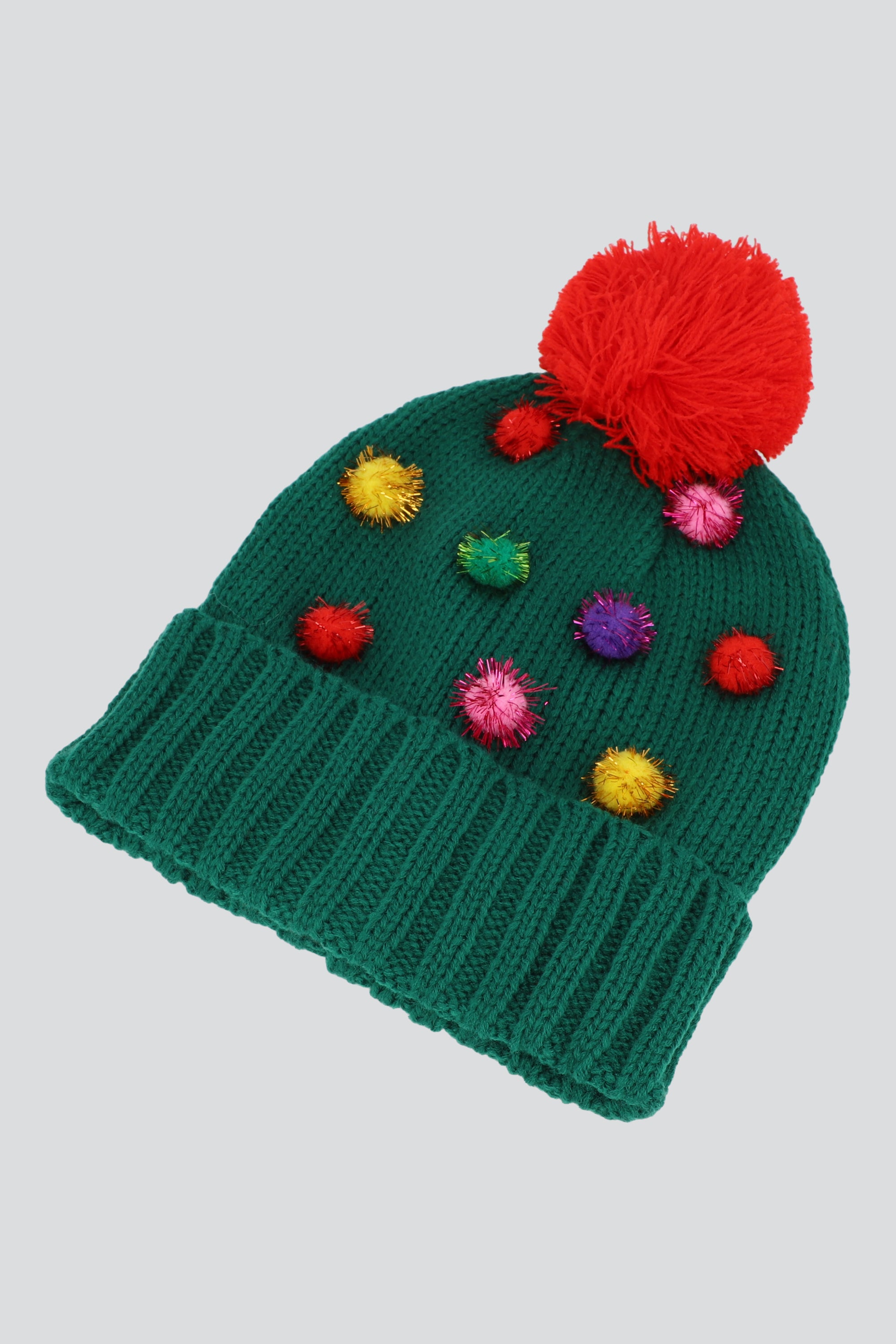 Beanie navideño pompones VERDE