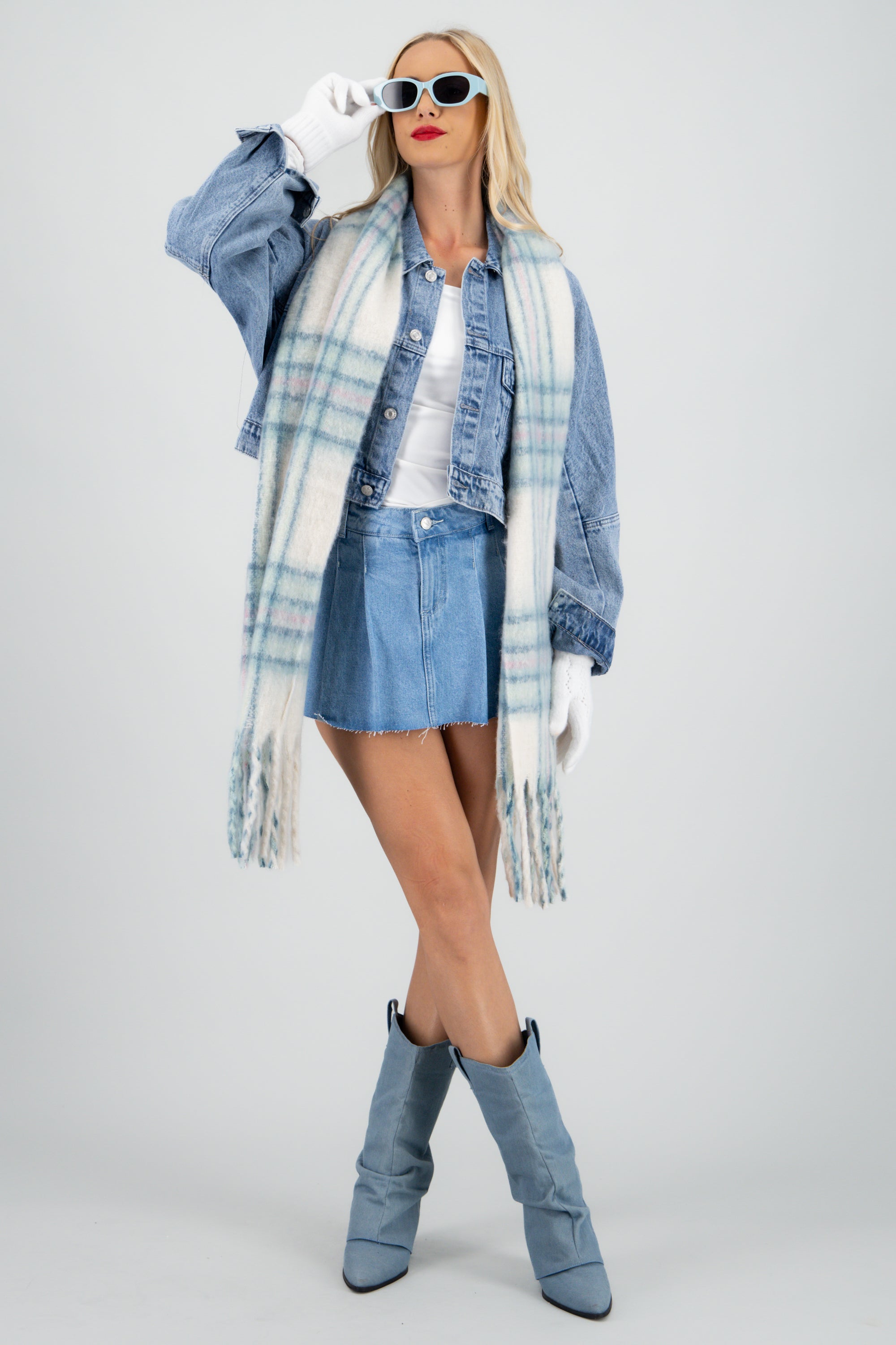 Bufanda cuadros colores frios VERDE