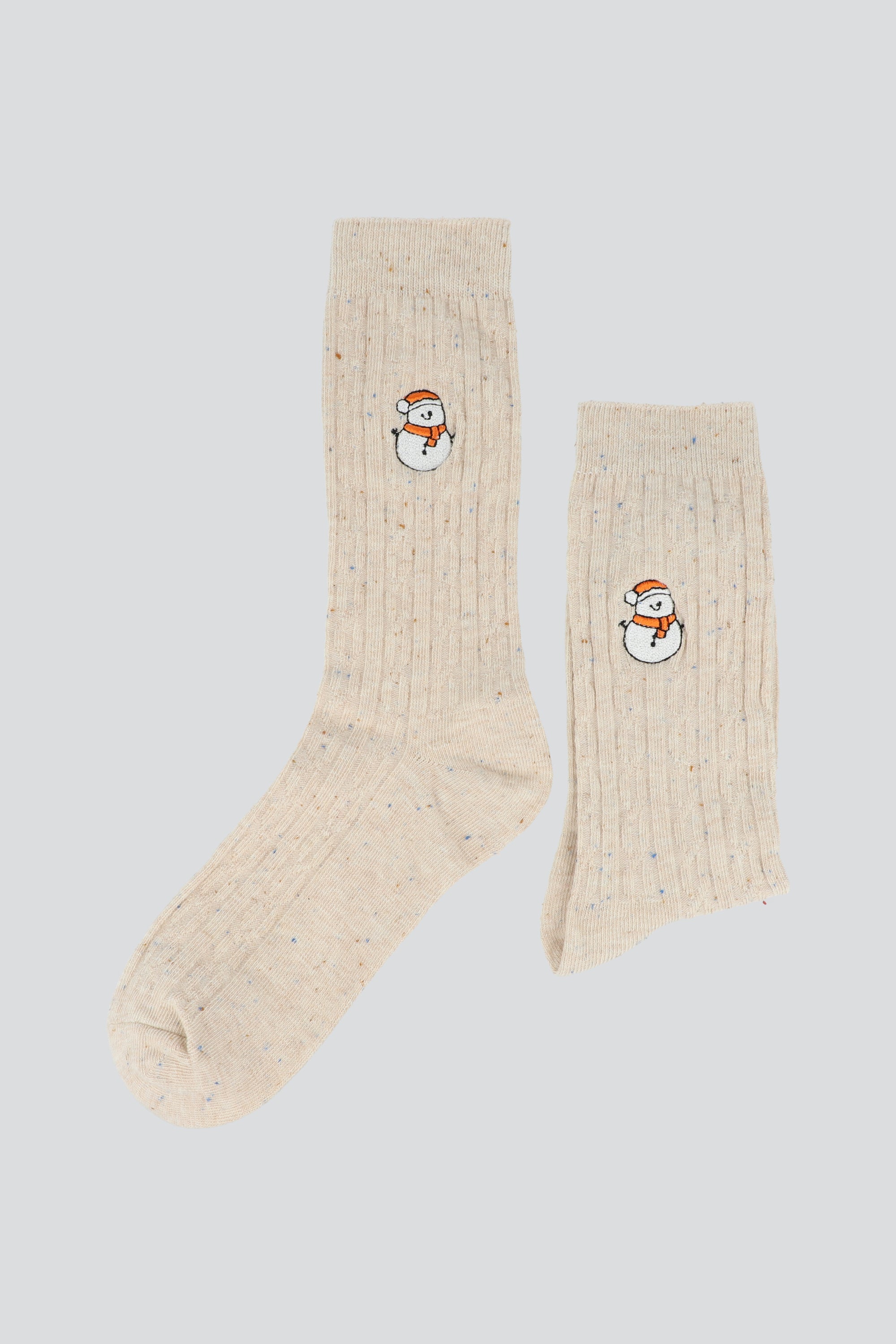 Calcetin tejido textura bordado CREMA