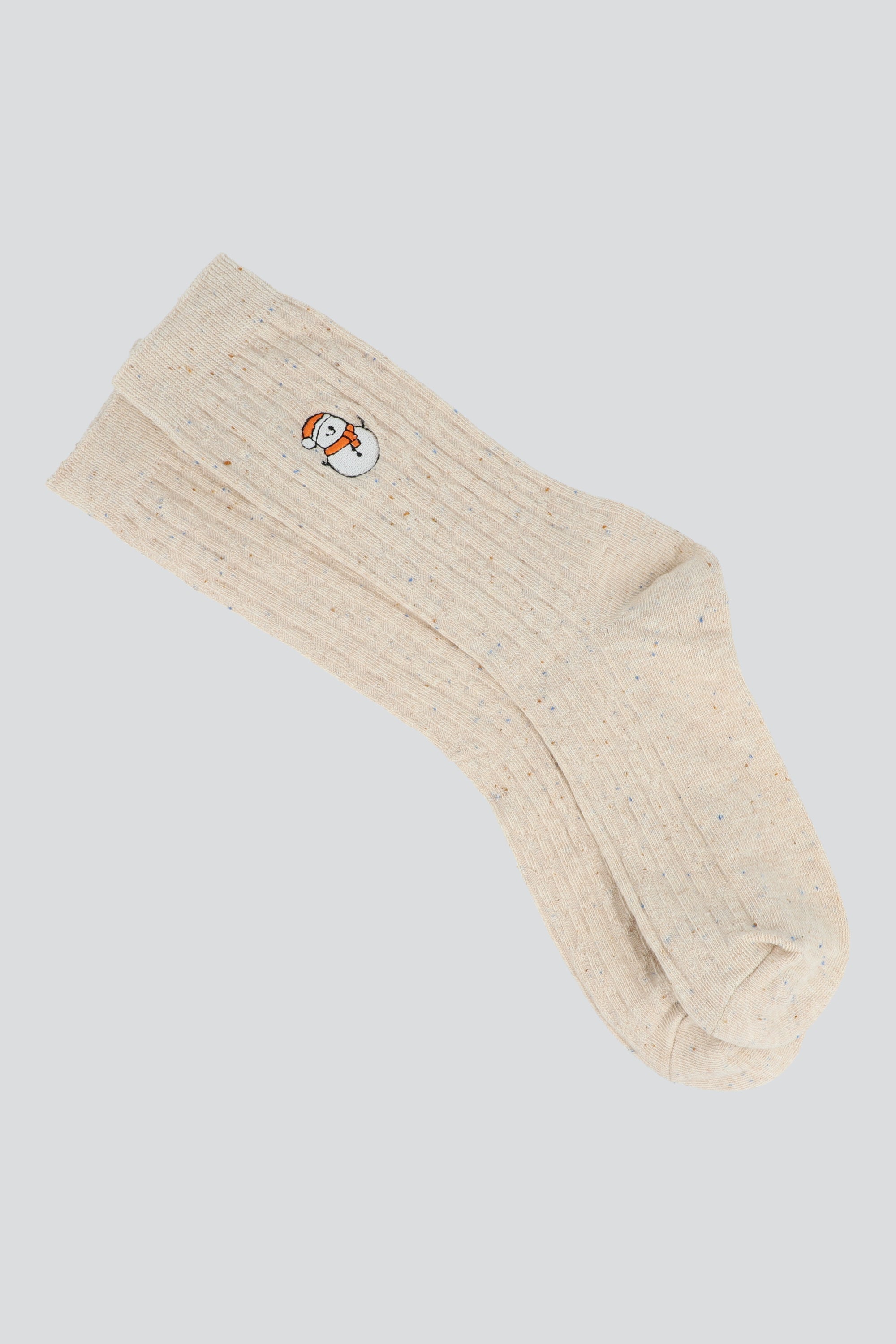 Calcetin tejido textura bordado CREMA