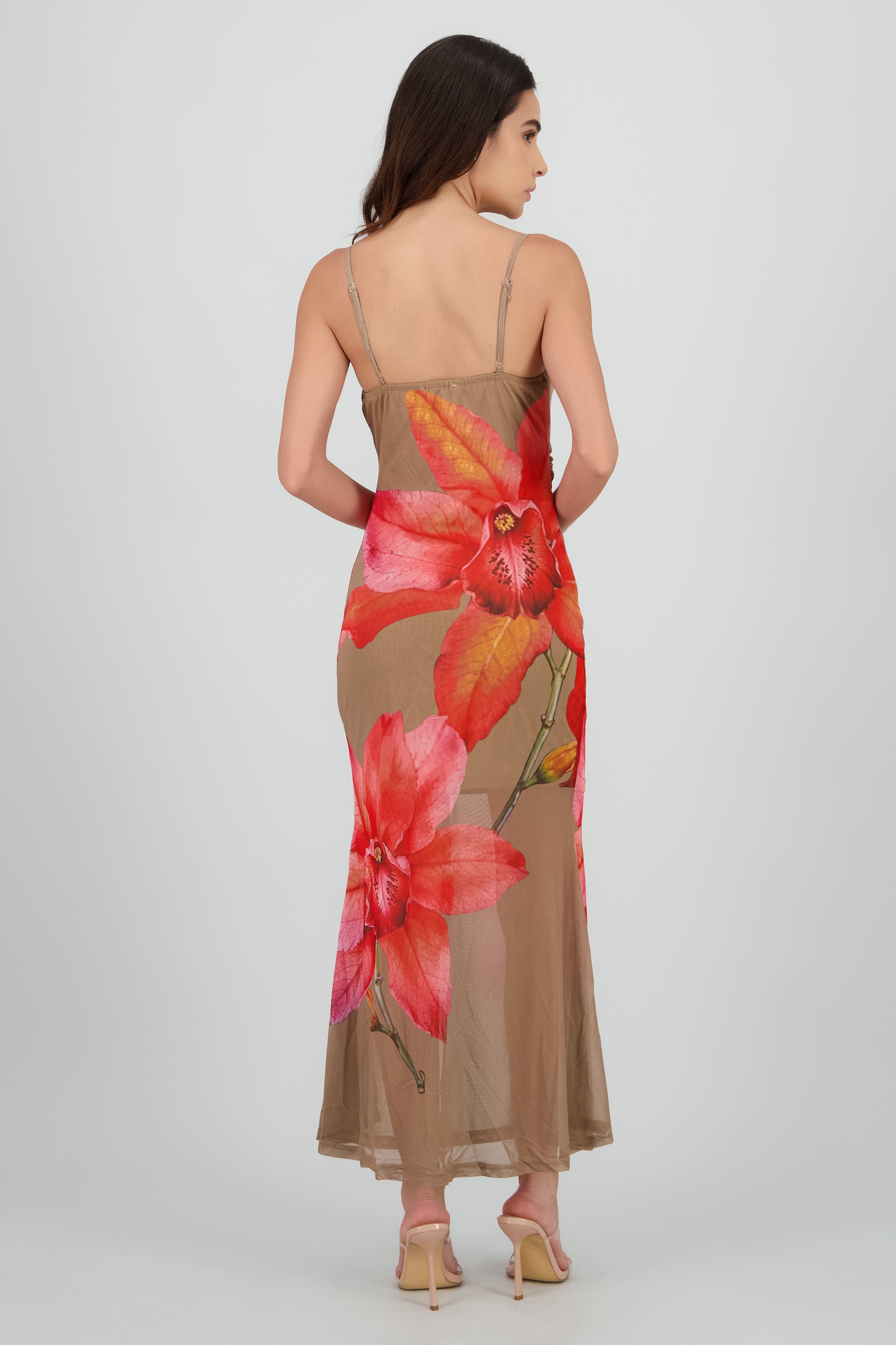 Vestido midi estampado flor BEIGE