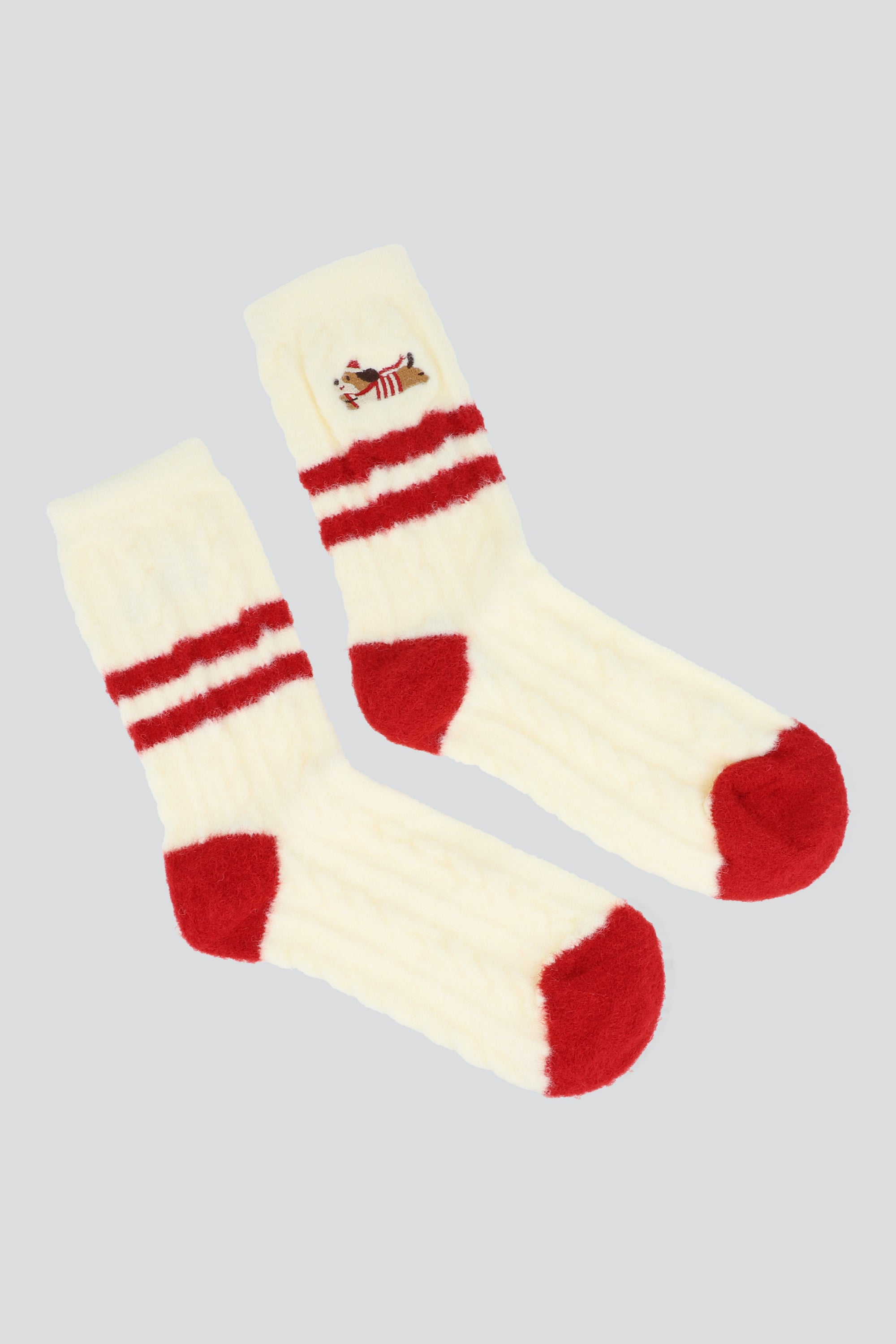 Calcetin peluche rayas CREMA