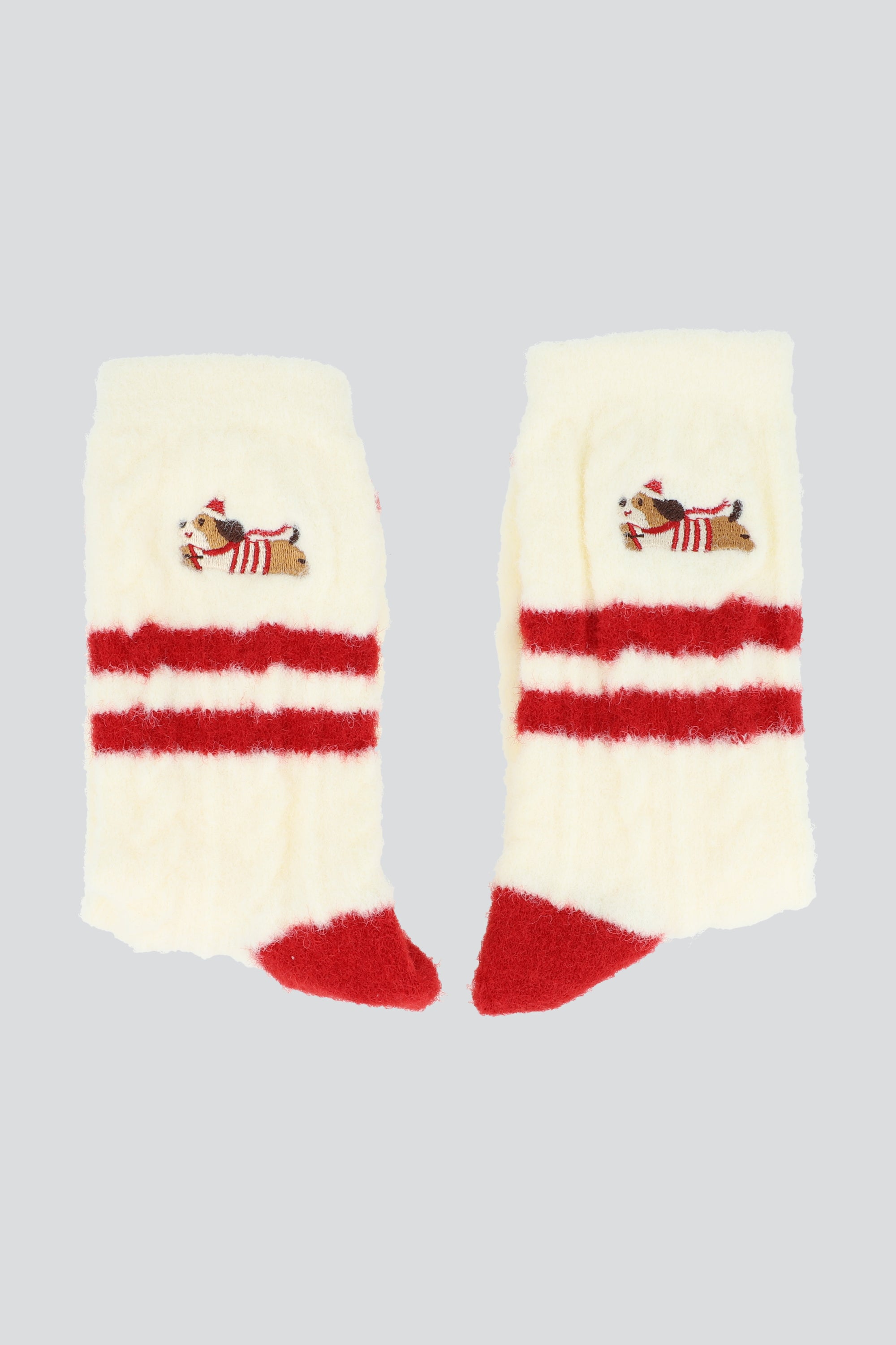 Calcetin peluche rayas CREMA