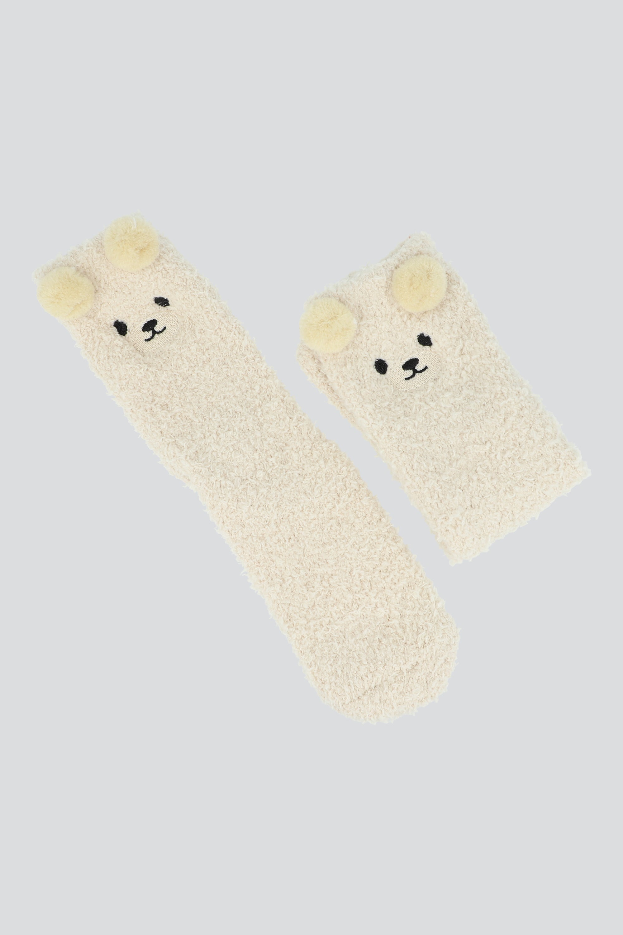Calcetin peluche animalito orejitas CREMA