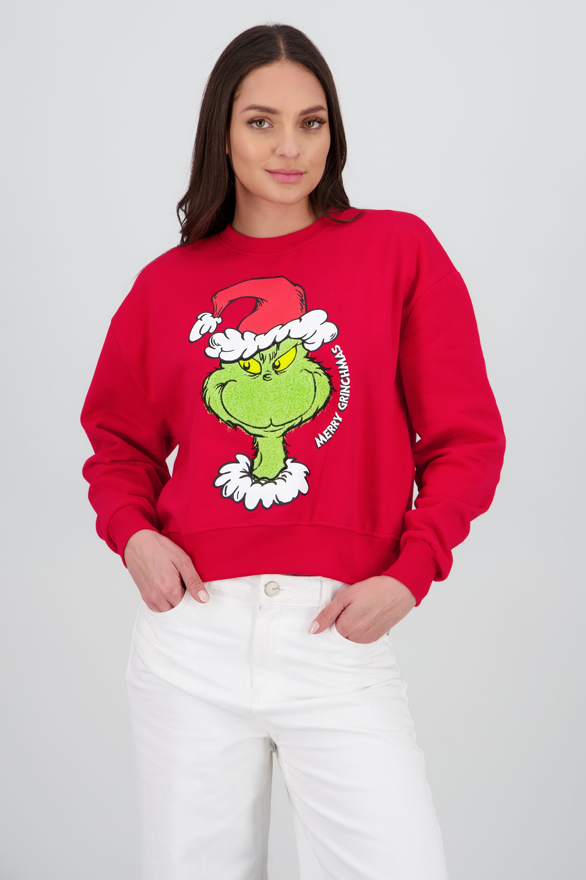 Sudadera grinch cara bordado ROJO