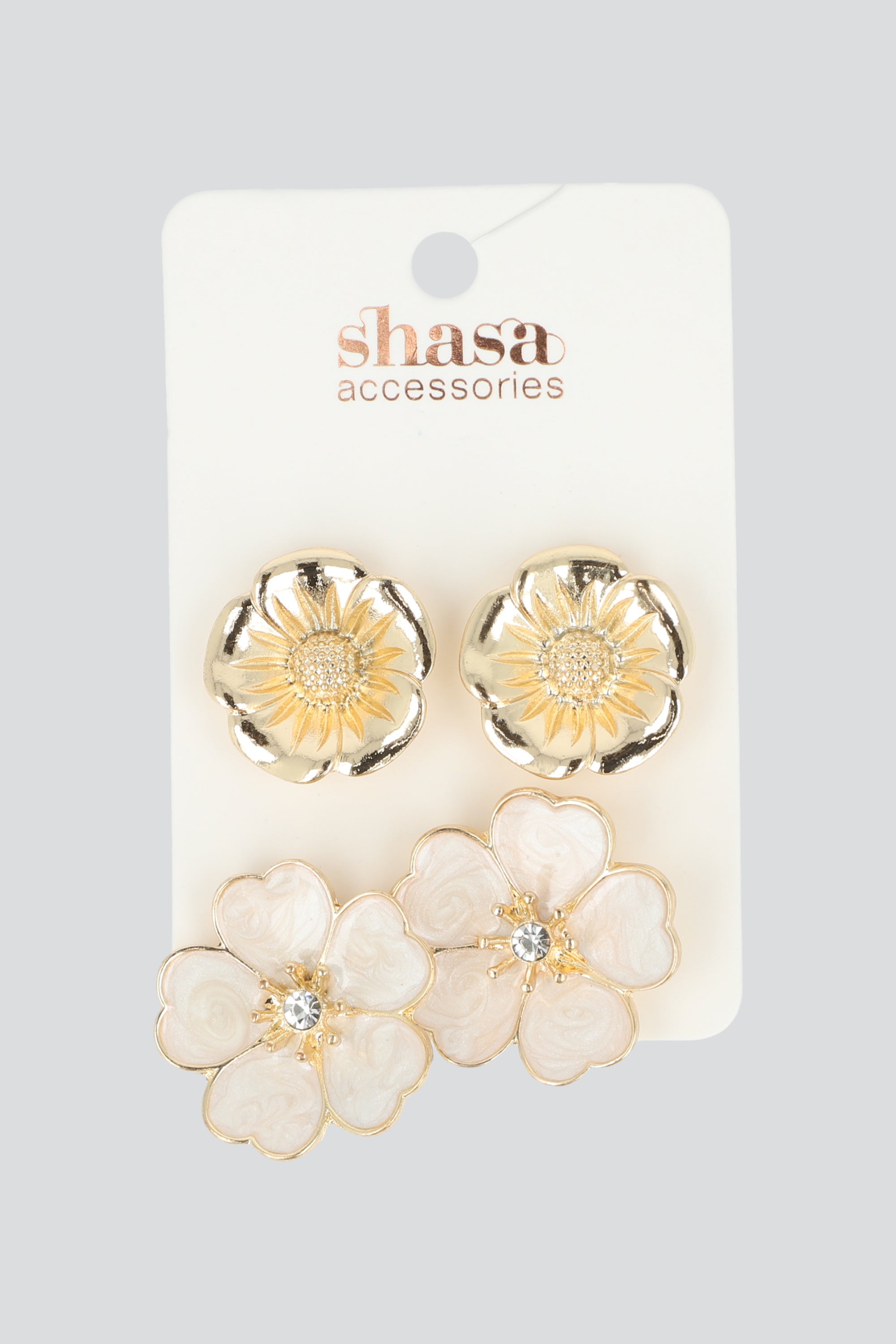 2 PR ARETES FLOR METAL BEIGE
