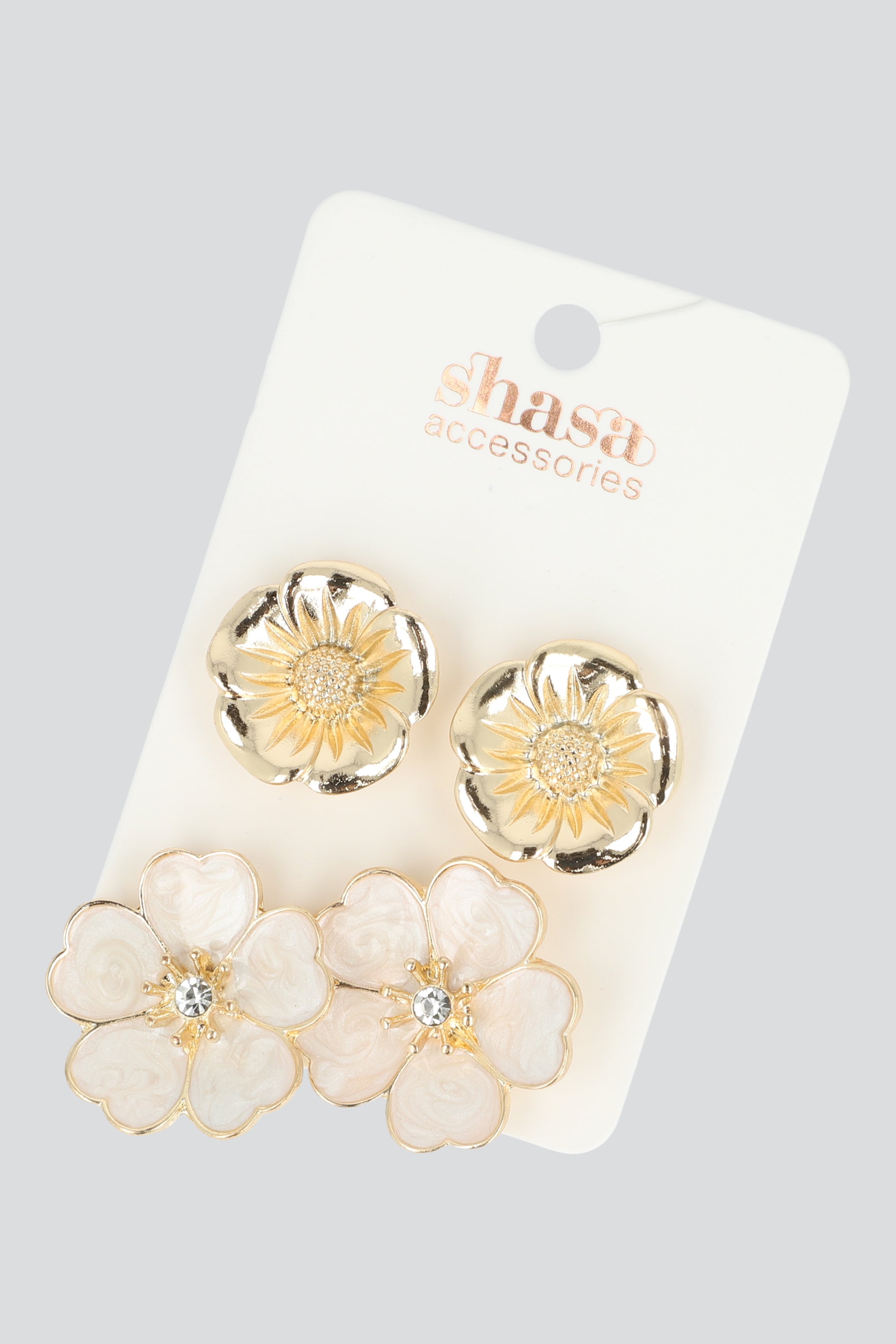 2 PR ARETES FLOR METAL BEIGE