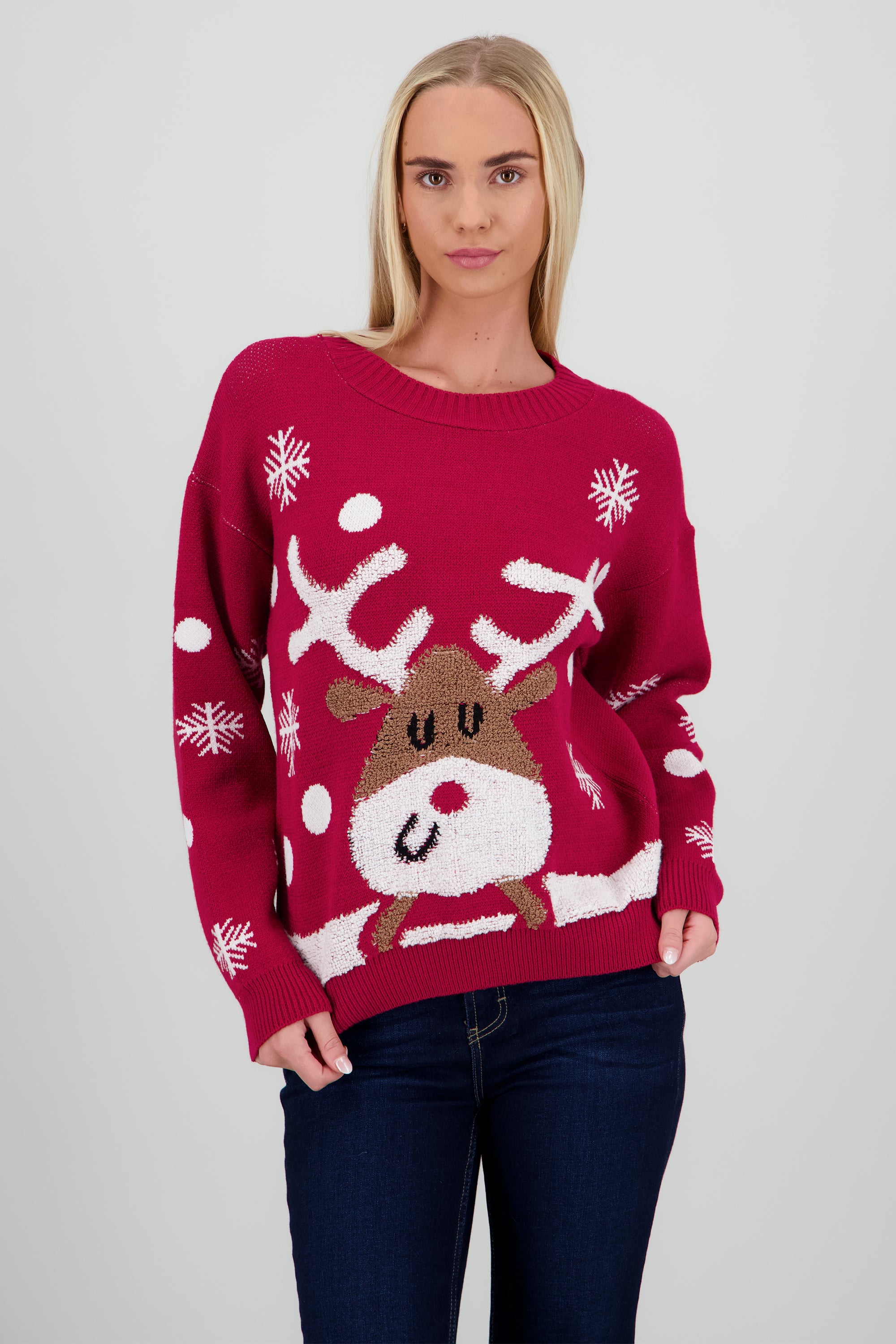 Sueter navideño reno copos ROJO COMBO