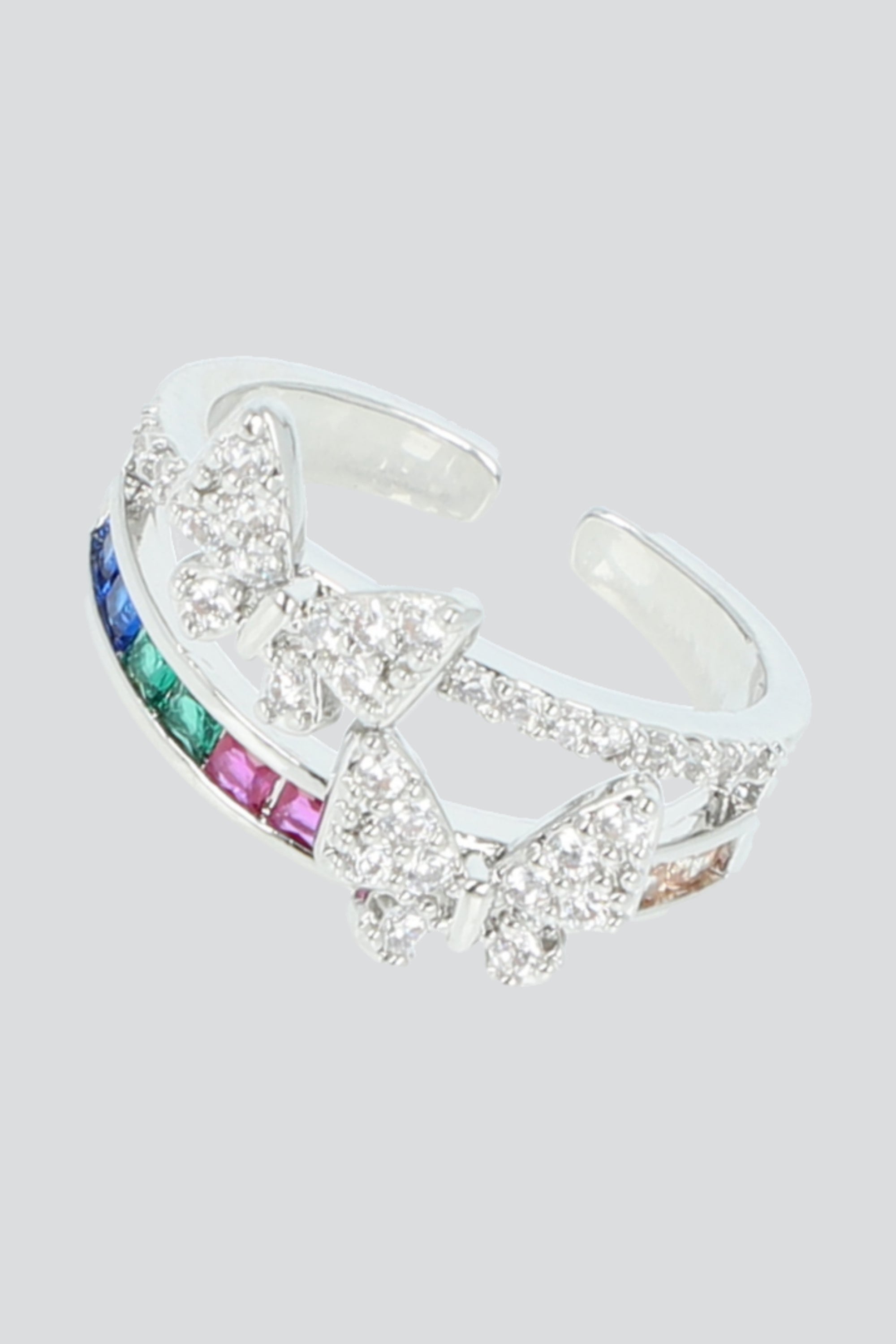 Anillo 2 lineas mariposas PLATA