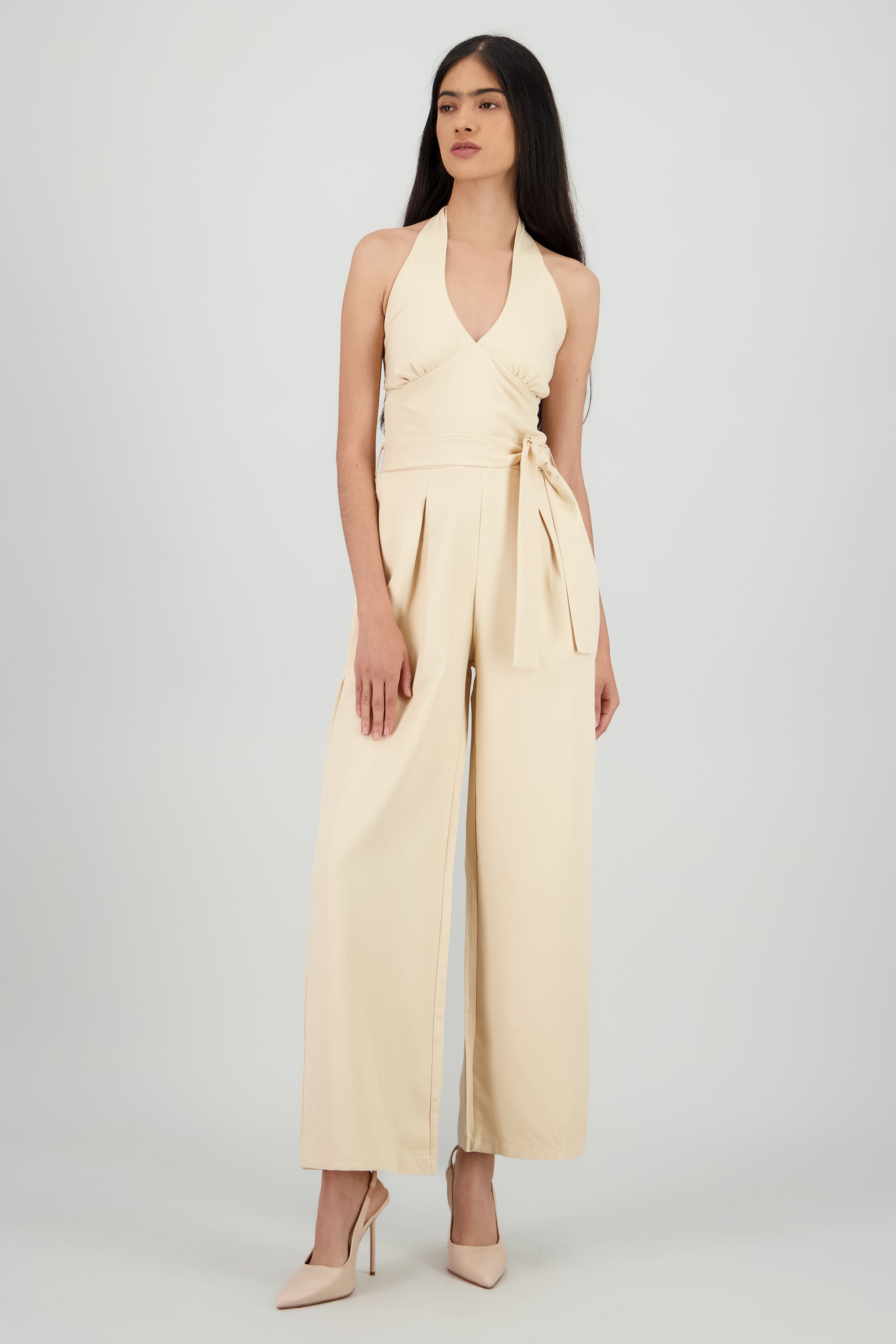 Jumpsuit de cuello halter liso BEIGE