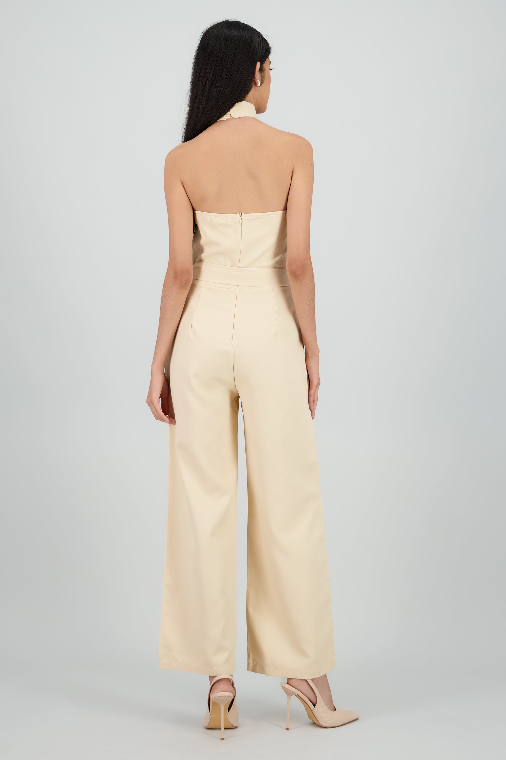 Jumpsuit de cuello halter liso BEIGE