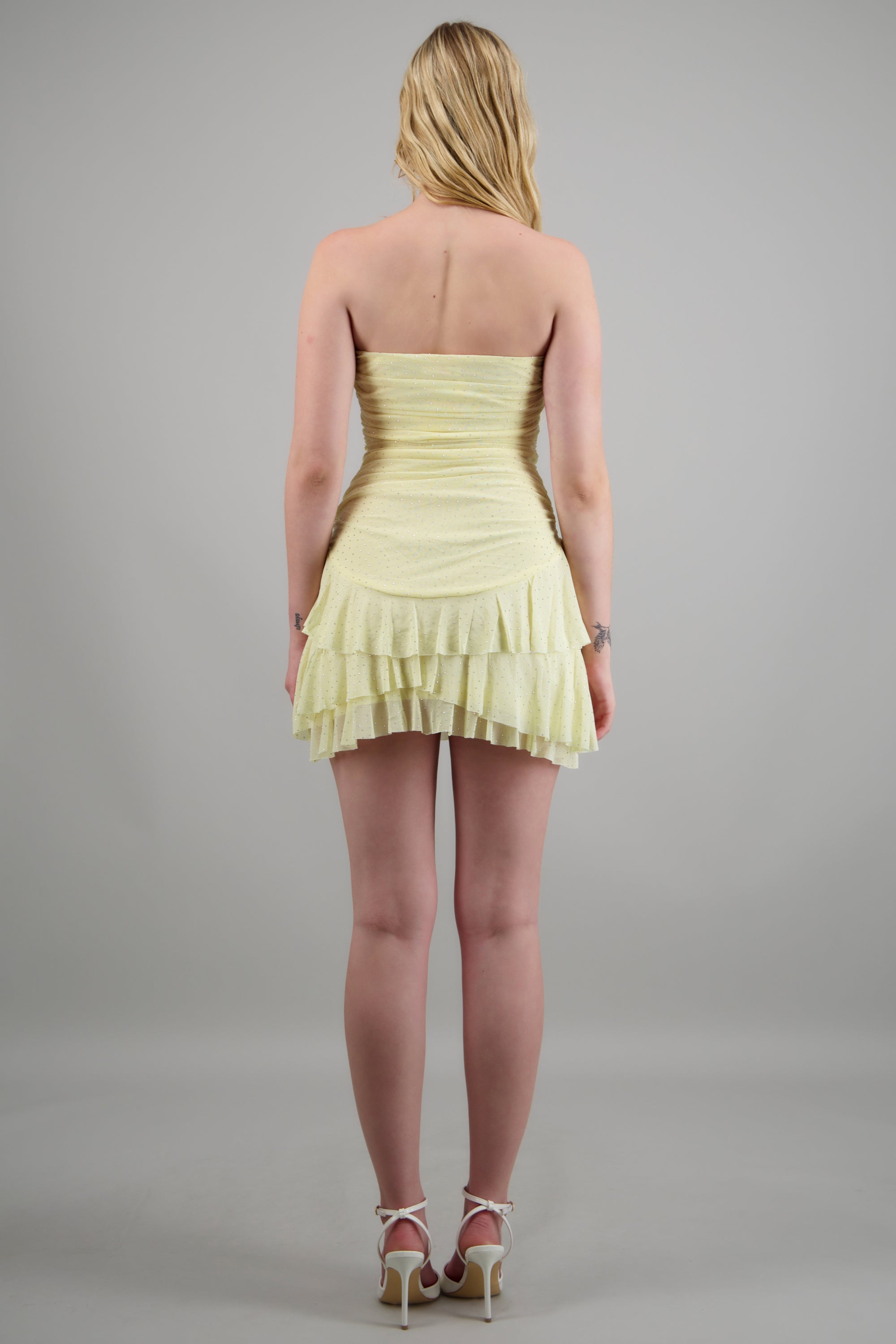 Vestido asimétrico brillos AMARILLO PASTEL