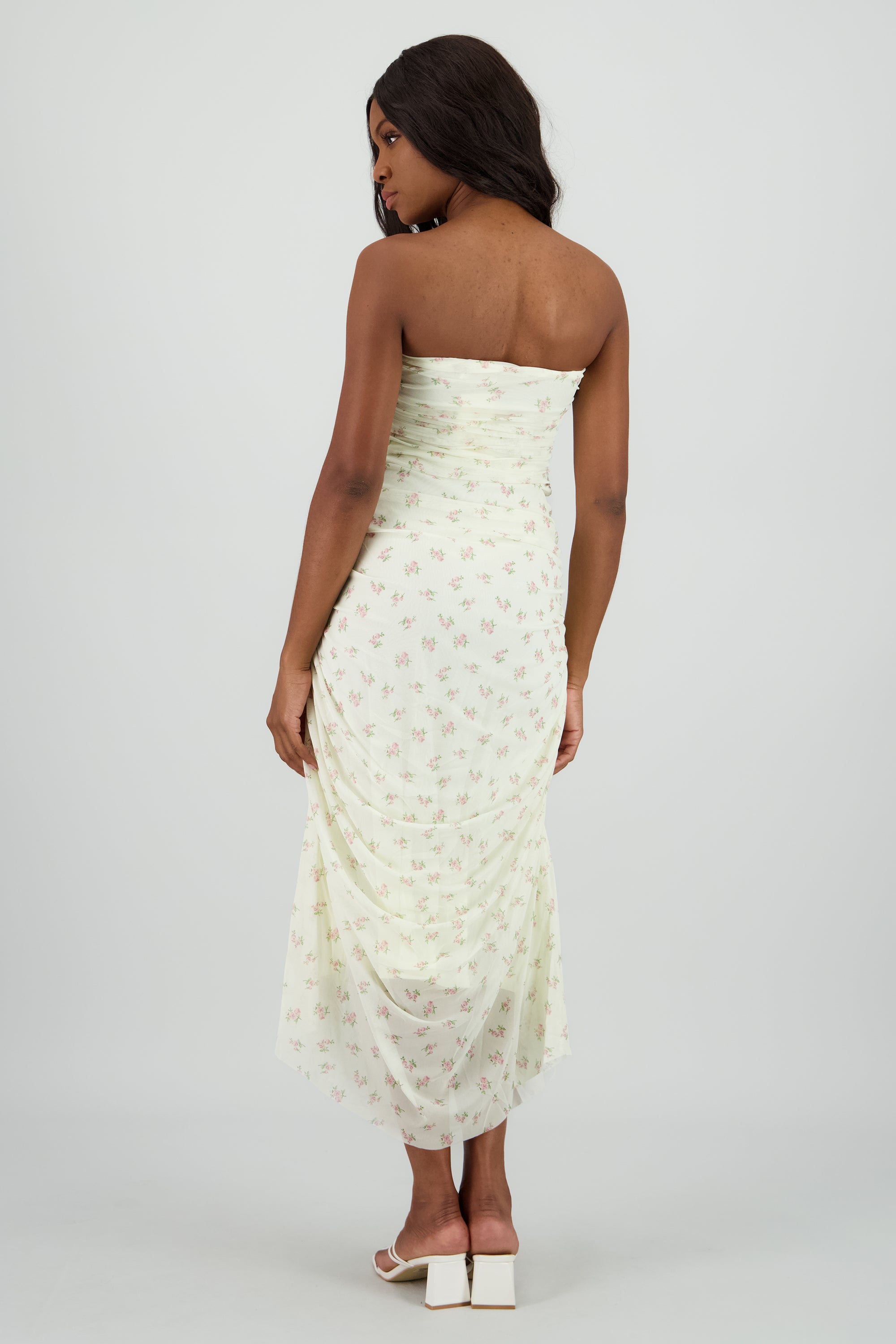 Vestido strapless de mesh estampado AMARILLO COMBO