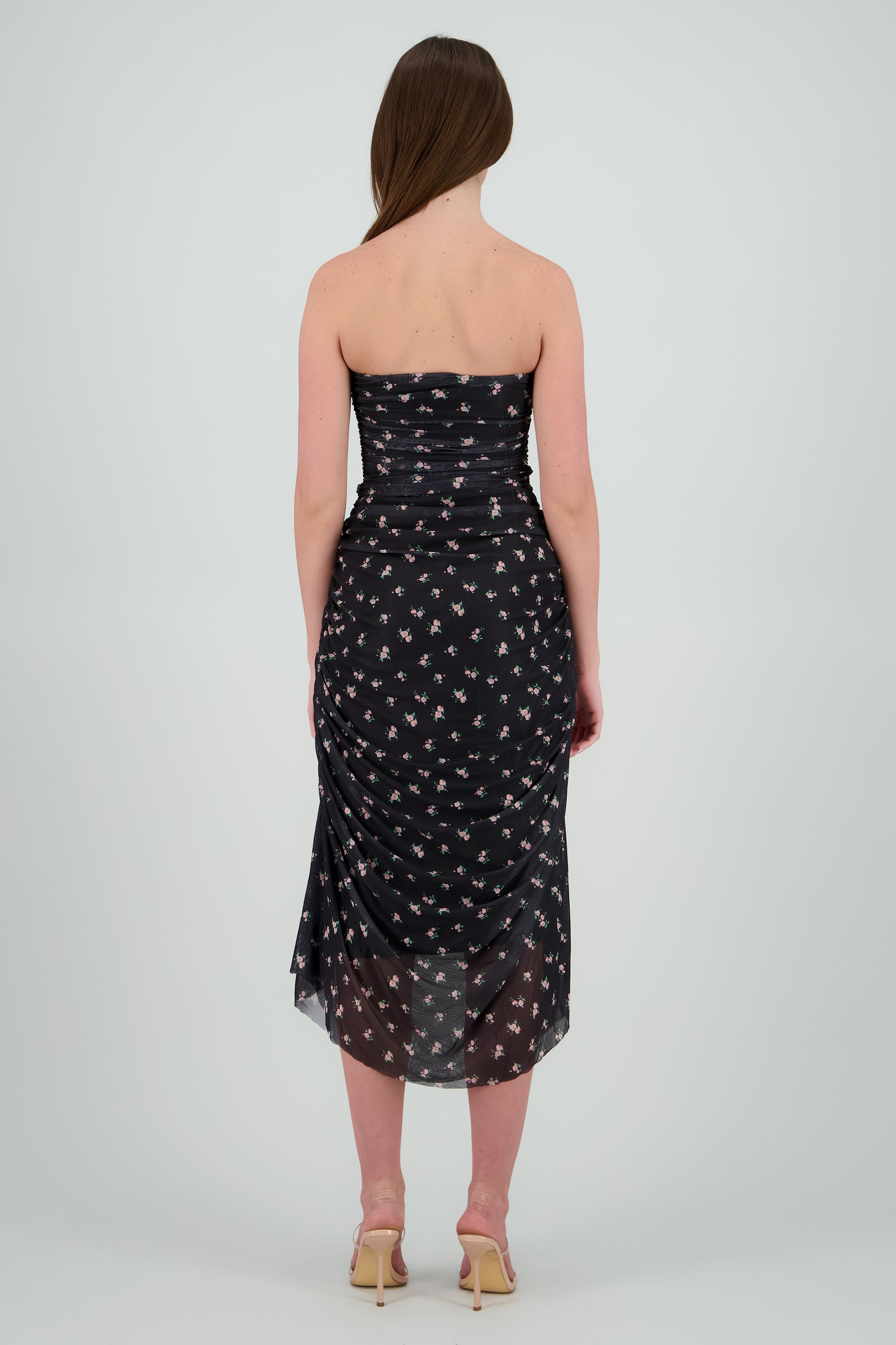 Vestido strapless de mesh estampado NEGRO COMBO
