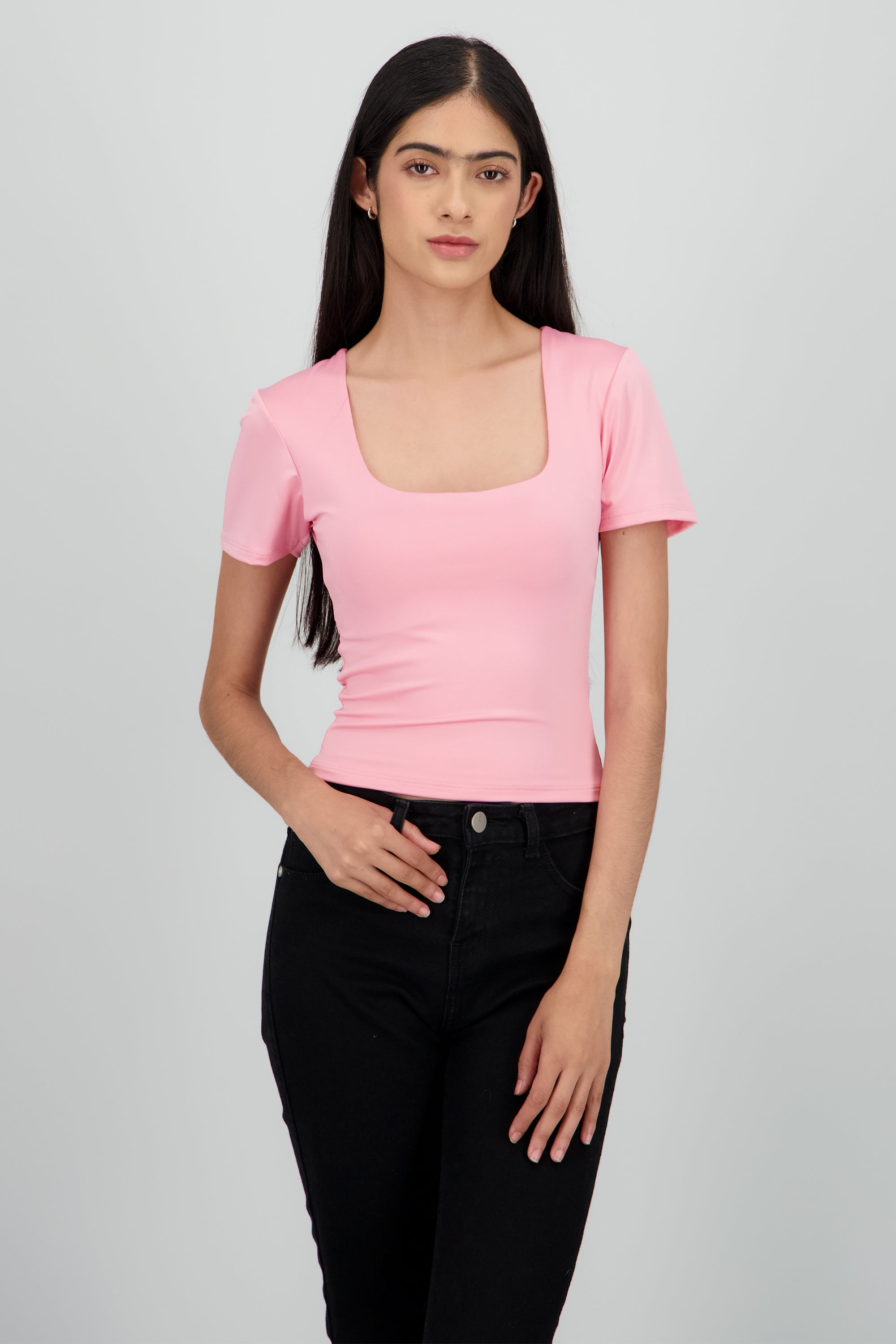 Top escote cuadrado doble tela ROSA