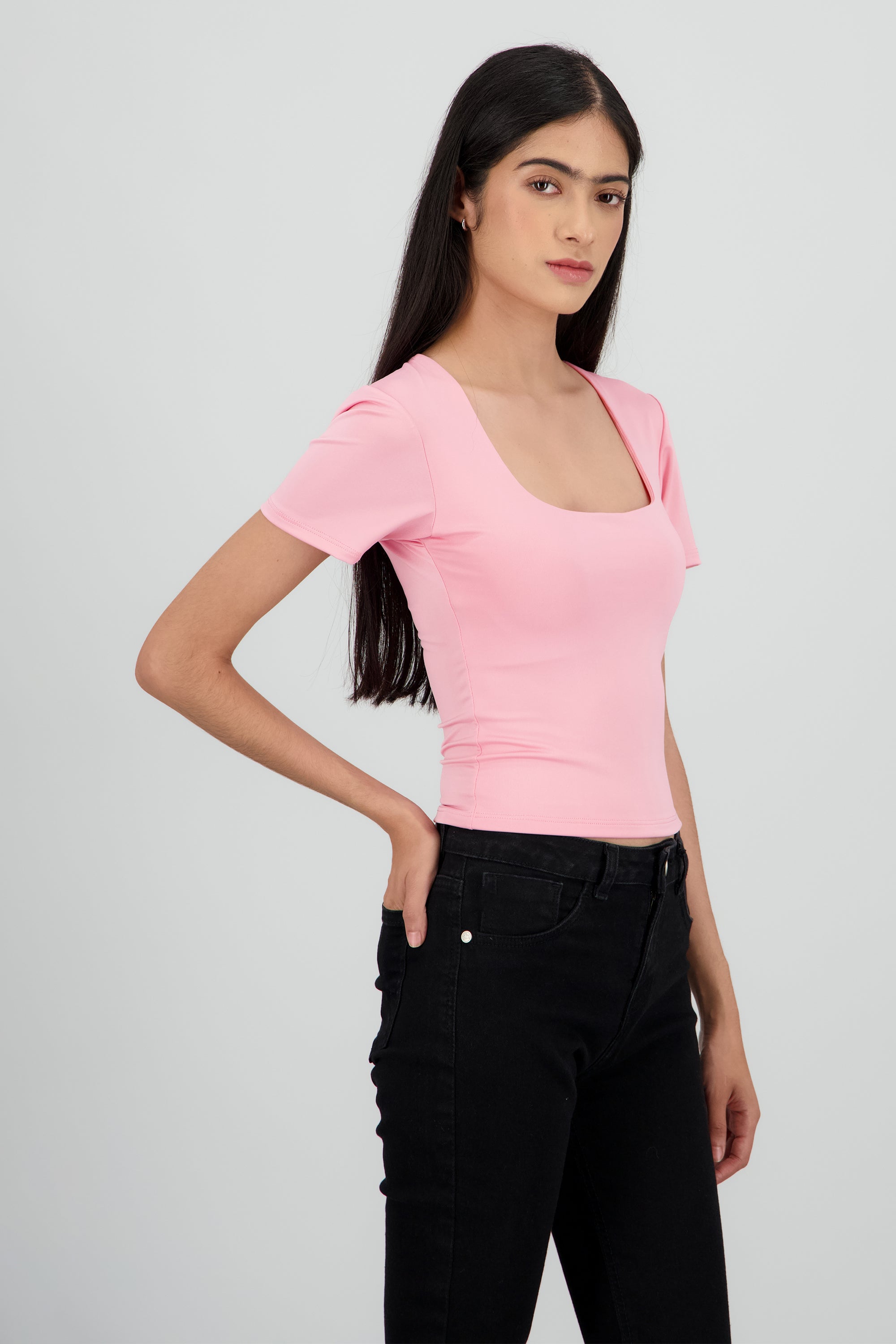 Top escote cuadrado doble tela ROSA