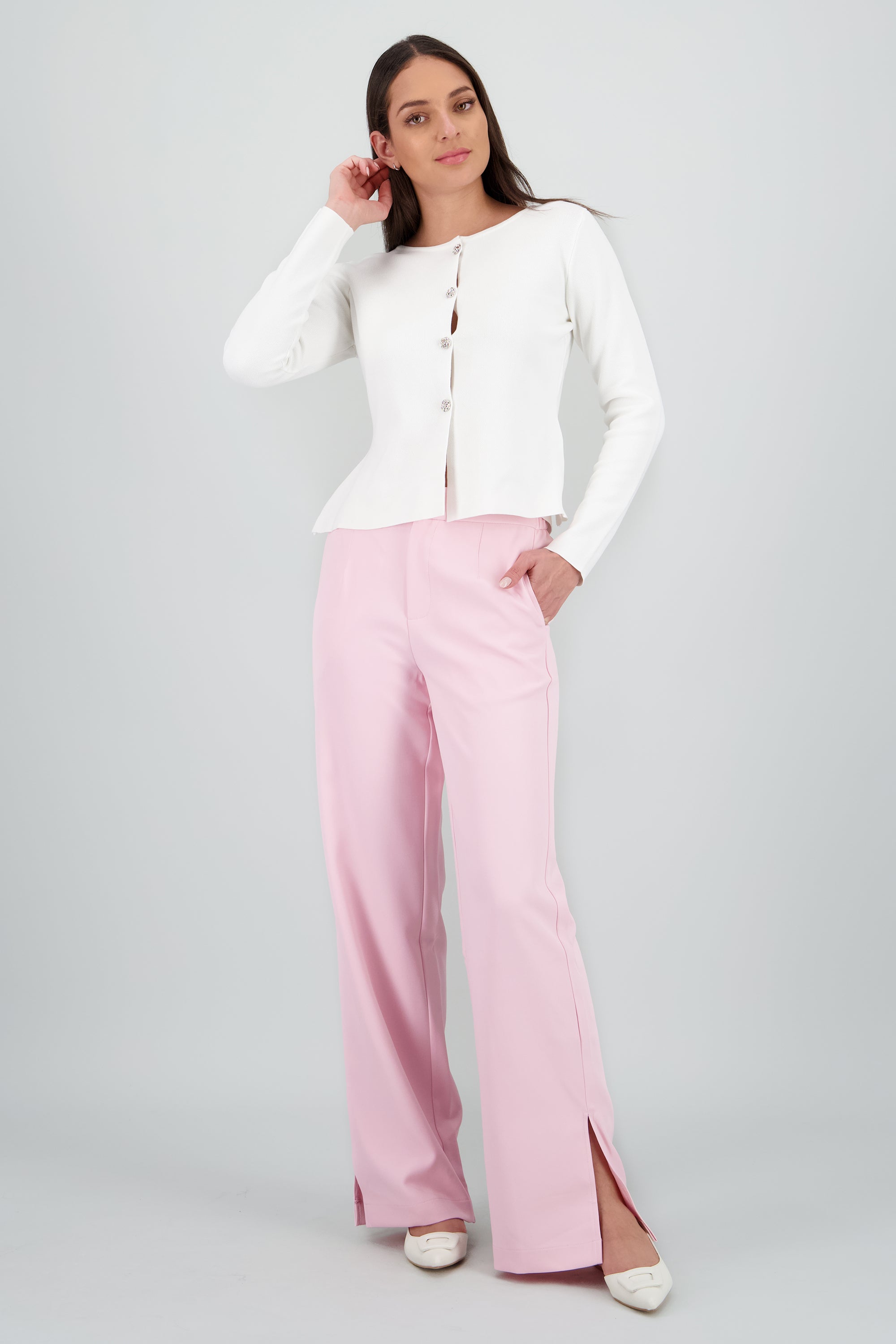 Pantalón sastreado apertura en costado ROSA PASTEL