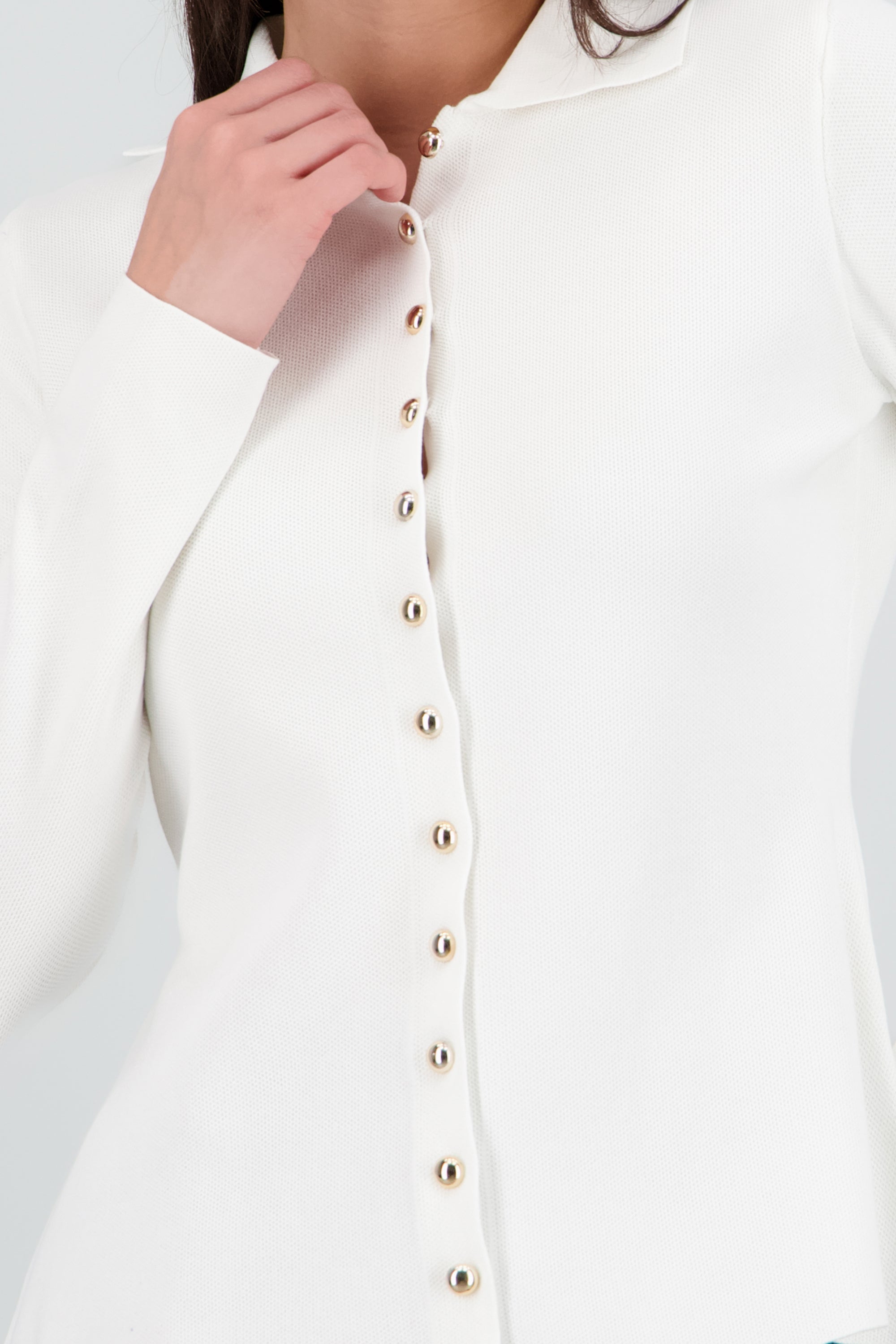 Top tejido peplum detalle botones BLANCO
